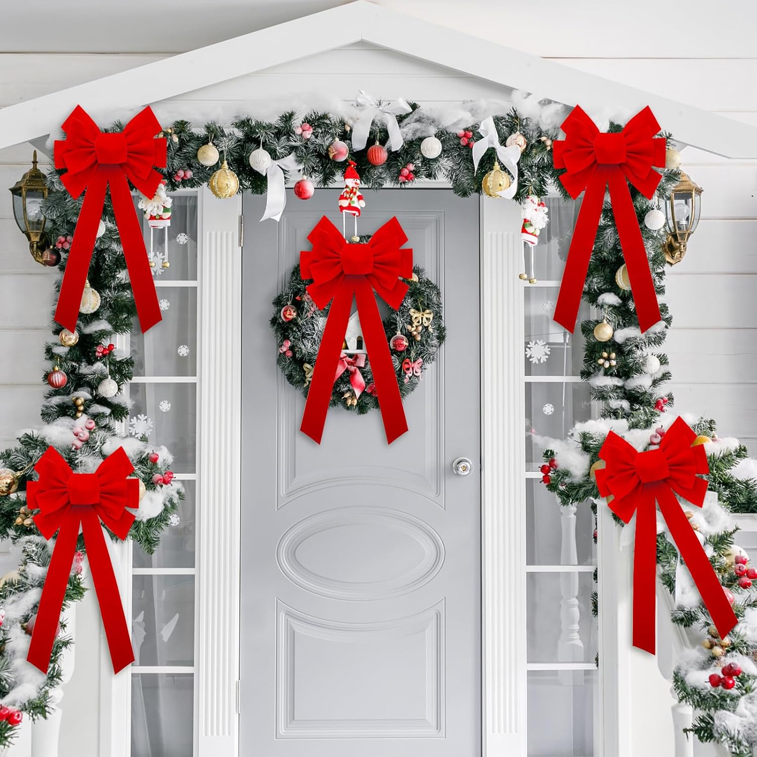 12 lazos grandes de terciopelo rojo de Navidad de 21 x 9 pulgadas, lazos decorativos de Navidad para decoración de árbol de Navidad para decoración