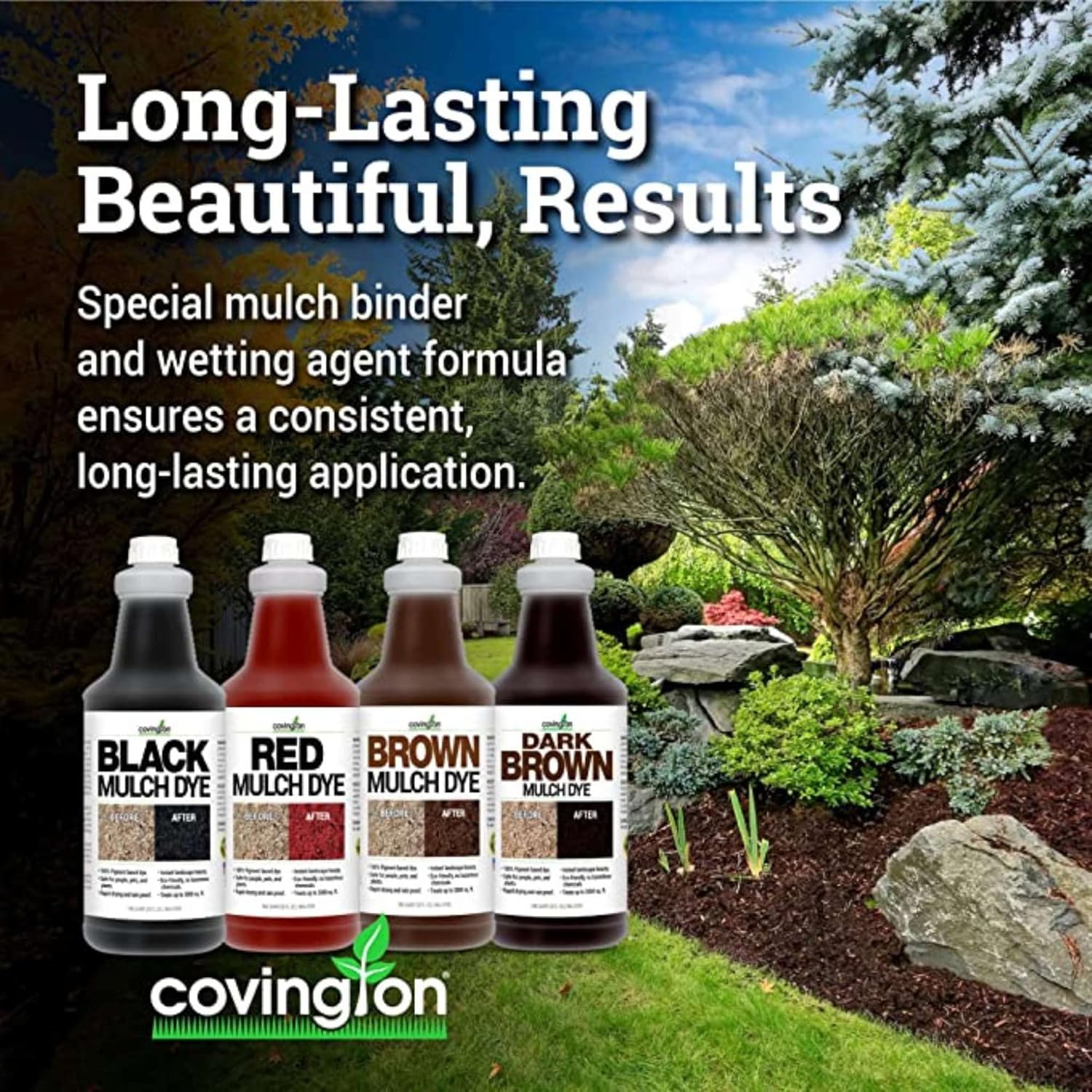 Covington Tinte de mantillo marrón oscuro para paisajismo, concentrado en aerosol de mantillo marrón oscuro intenso, solo mezcla con agua y rocía