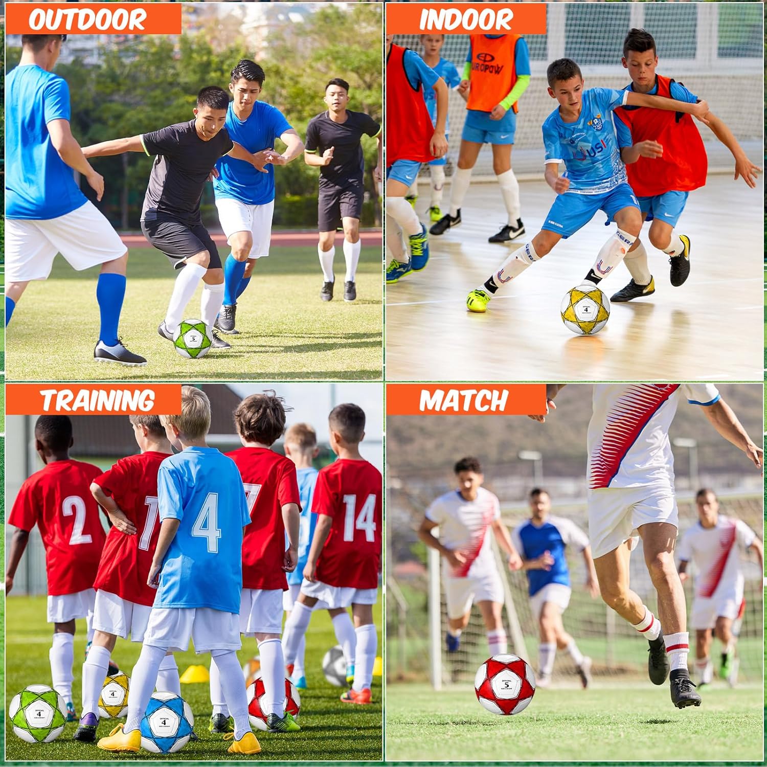 6 pelotas de fútbol a granel con bomba, tamaño oficial 3, tamaño 4, tamaño 5, pelota de fútbol deportiva exterior cosida a máquina para práctica de