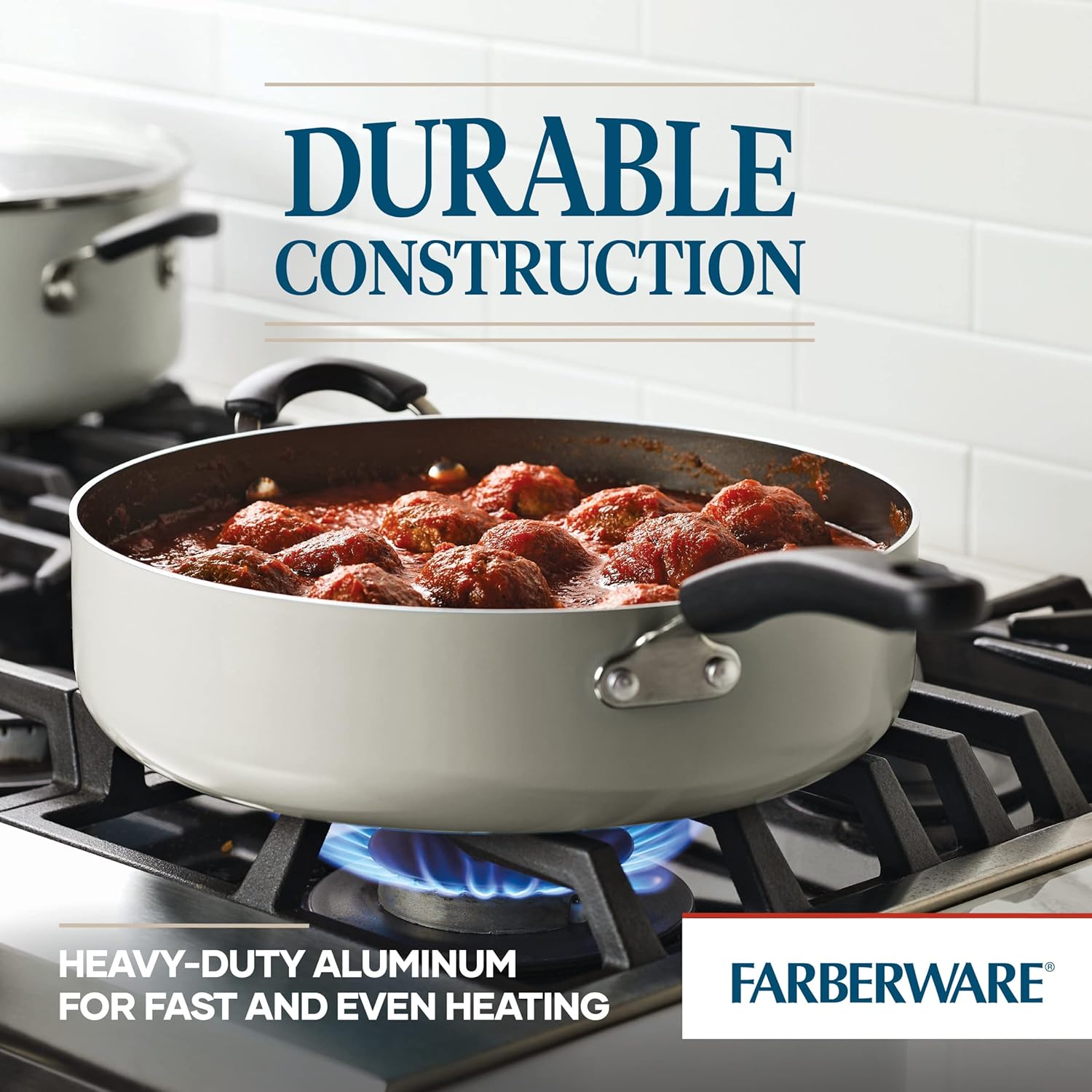 Farberware Cookstart DiamondMax – Olla antiadherente jumbo con tapa y mango auxiliar, apta para lavavajillas, 6 cuartos de galón, color plateado