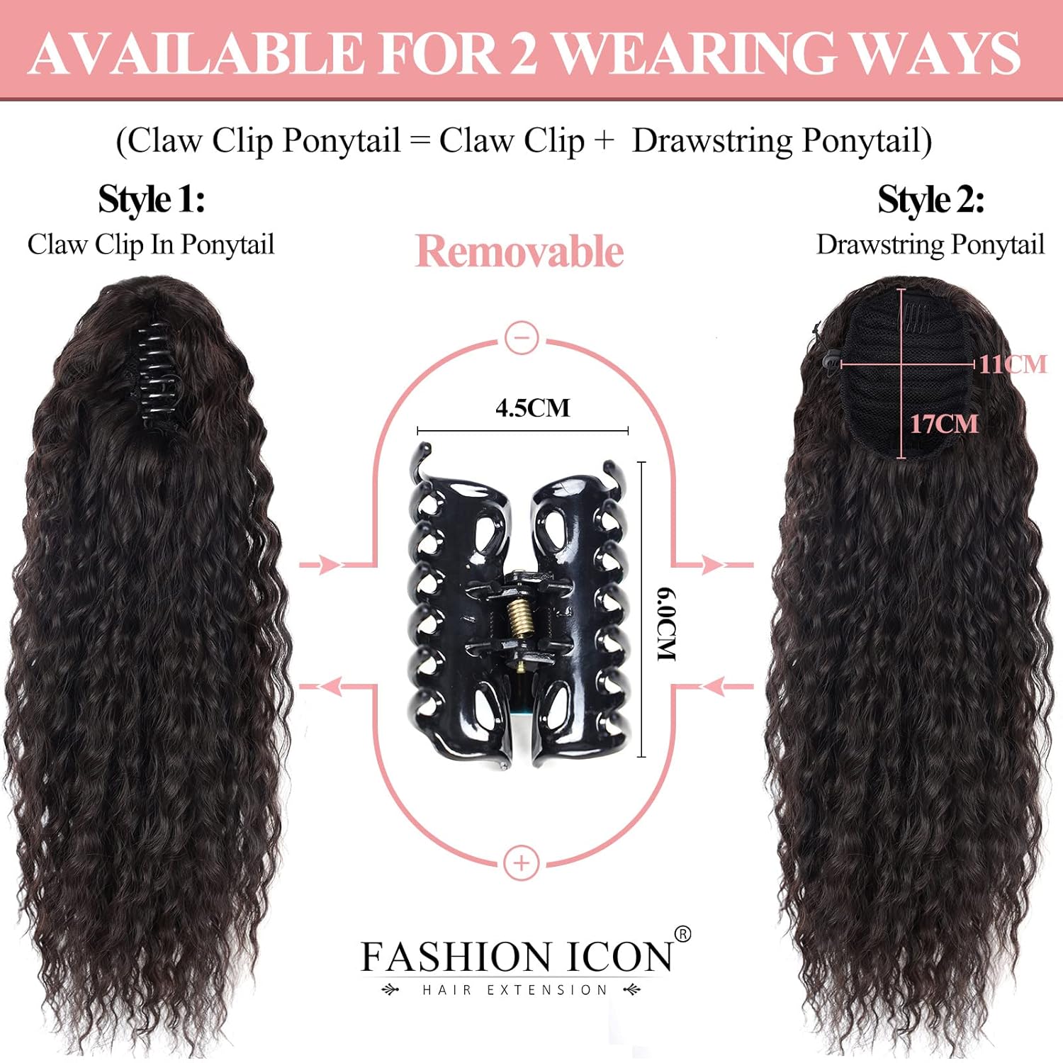 Cola de caballo rizada con cordón de 18 pulgadas con sensación de cola de caballo negra, extensiones de cabello corto con clip de garra, extensión