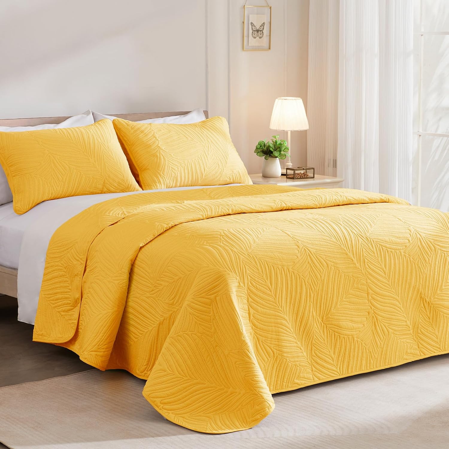 Exclusivo Mezcla Juego de ropa de cama tamaño Queen, edredones amarillos ligeros tamaño Queen Matrimonial para todas las estaciones, colcha de