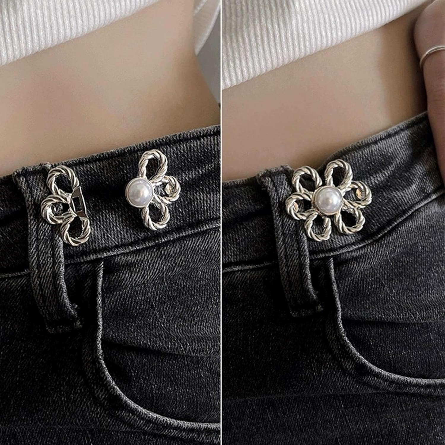 8 juegos de pantalones de mezclilla con botones y cintura ajustable, sin coser y sin herramientas, hebillas decorativas desmontables para la