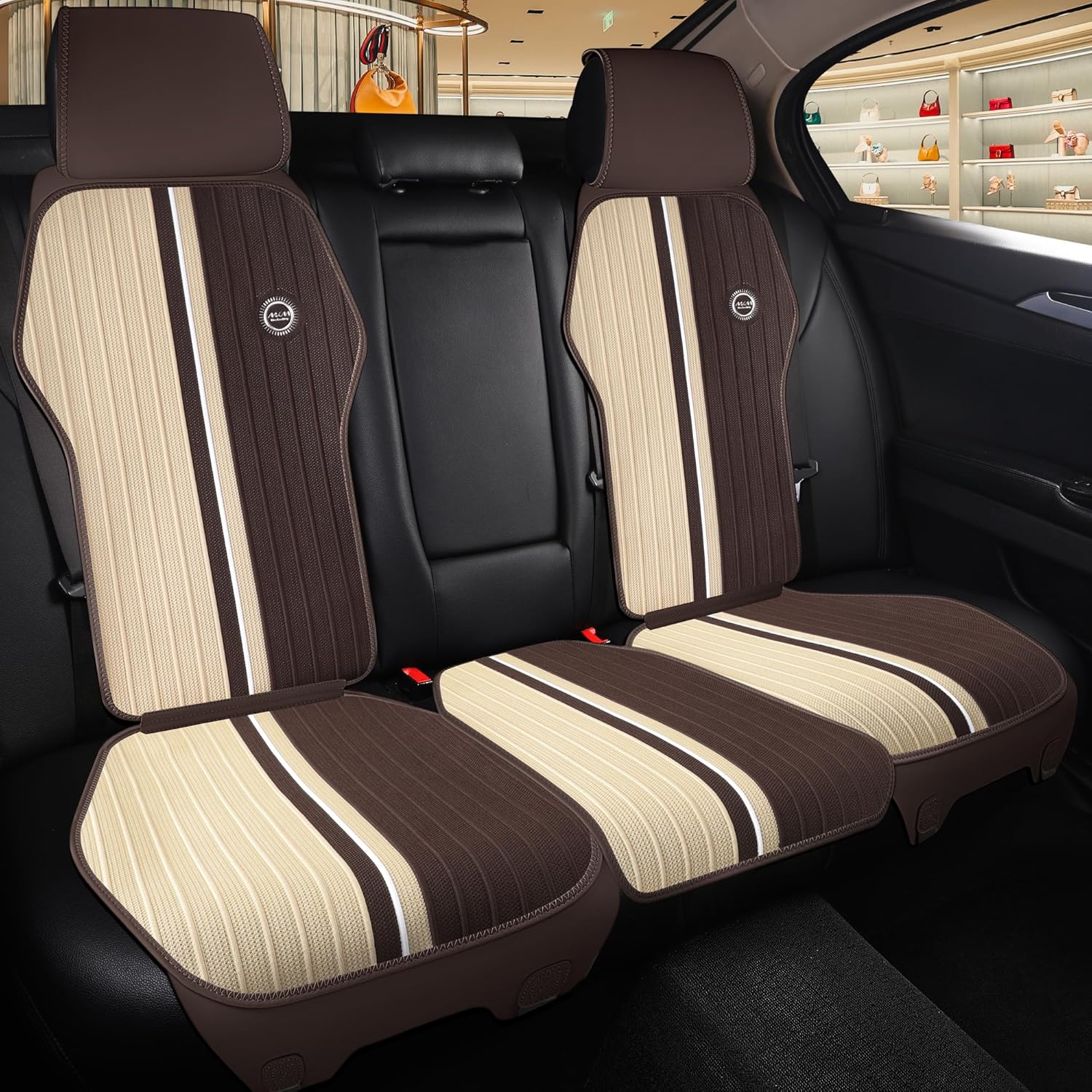 Red Rain Funda universal para asiento de automóvil, color marrón, a la moda, protección de asiento de malla, 11 unidades, ventilada, con