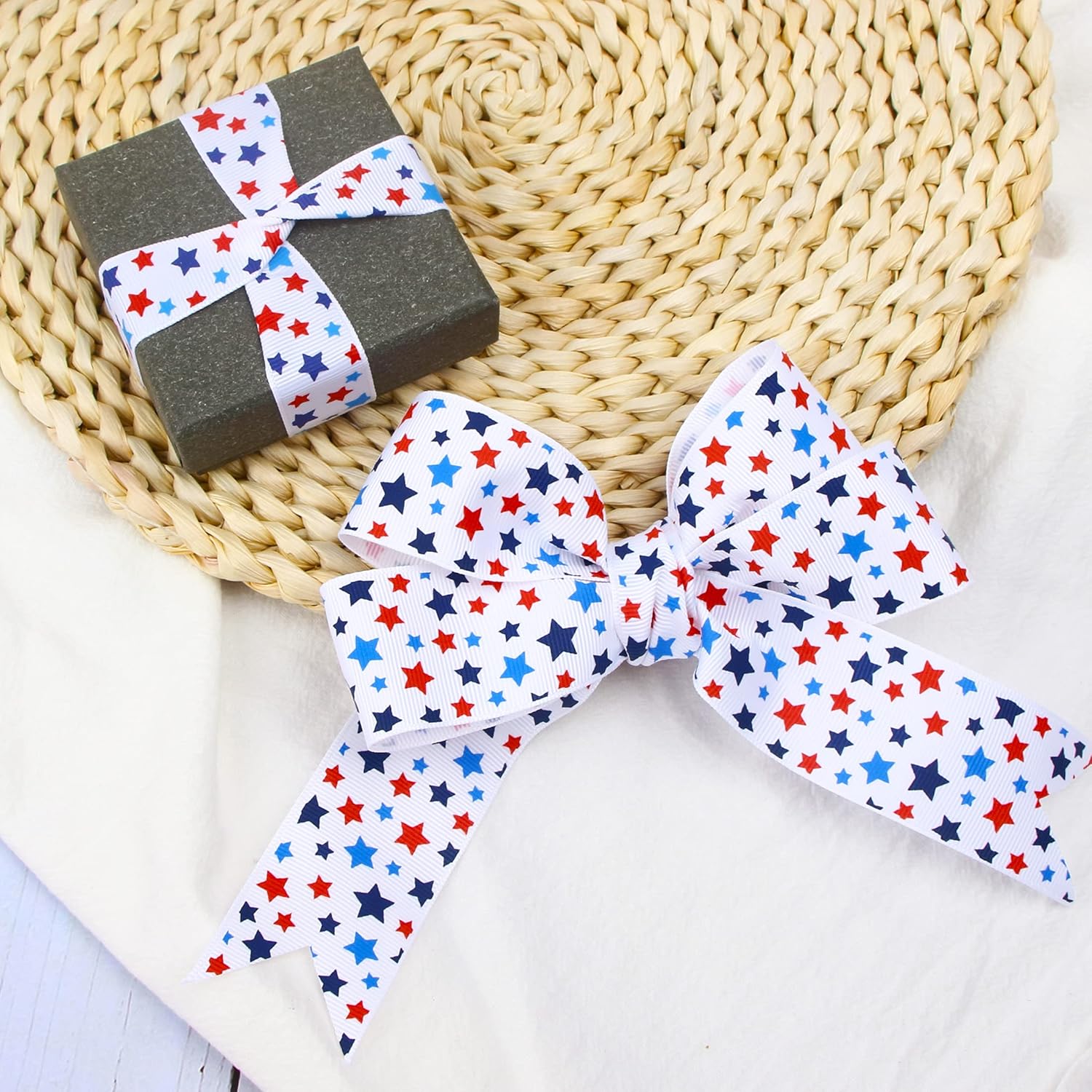 Ribbli Grosgrain Stars – Cinta patriótica para manualidades, 78 pulgadas x 10 yardas, blancoazul marinoazulrojo, uso para el Día de los Caídos, Día