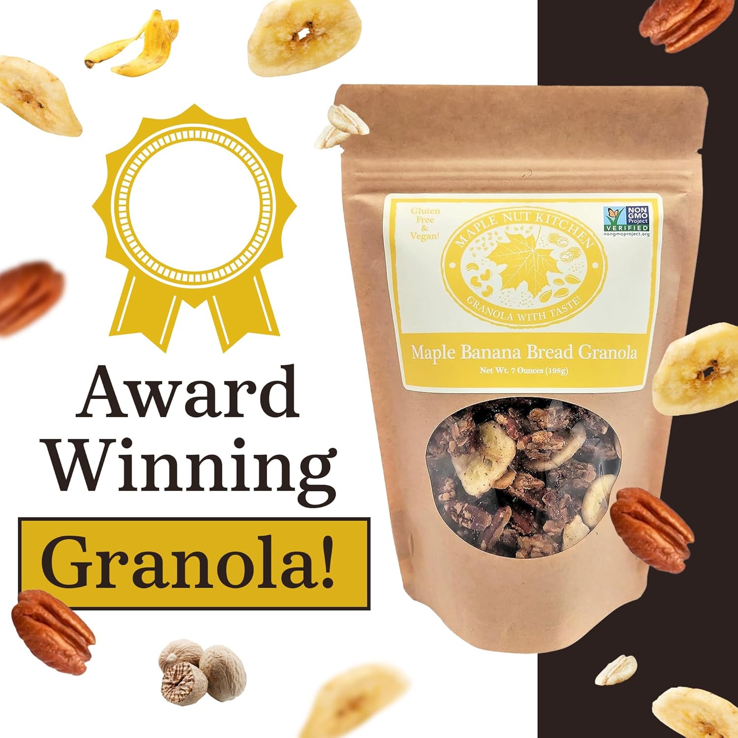 Maple Nut Kitchen Granola de pan de plátano, sin gluten y sin lácteos, regalo perfecto para el desayuno, paquete de 3