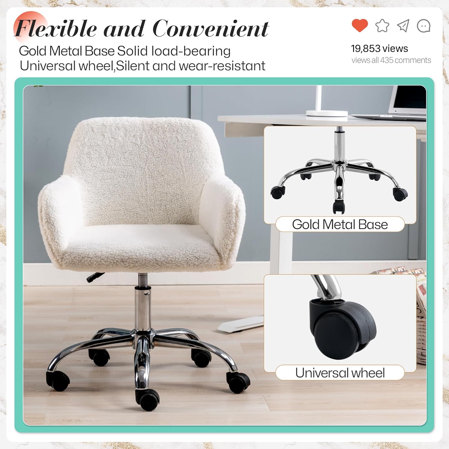 Homedraft Silla de escritorio giratoria de piel sintética de 360, sillón de oficina en casa ajustable con base plateada para adolescentes, mujeres y