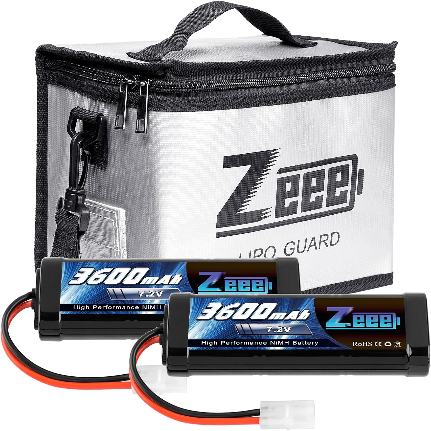 Zeee 7.2V 3600mAh RC NiMH Batería con Tamiya Plug 2 Pack Baterías con 1 unids Lipo Safe Bag Bolsa ignífuga a prueba de explosiones para carga de