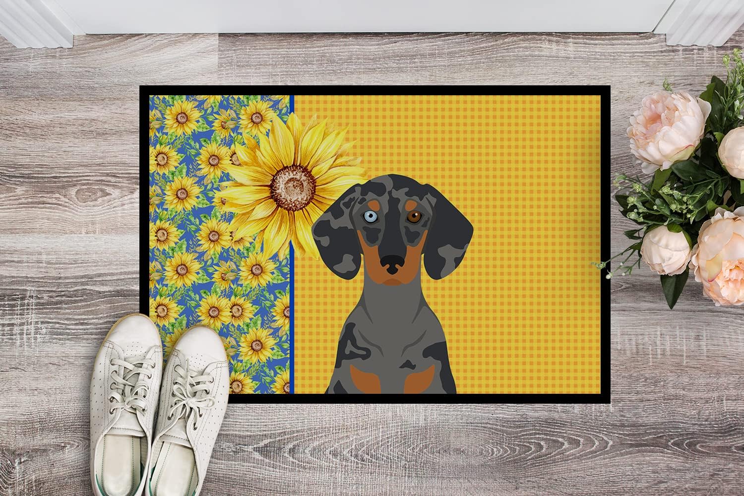Caroline’s Treasures WDK5394JMAT – Tapete para puerta delantera, diseño de girasoles de verano, color negro, 24 x 36 pulgadas, tapete para puerta
