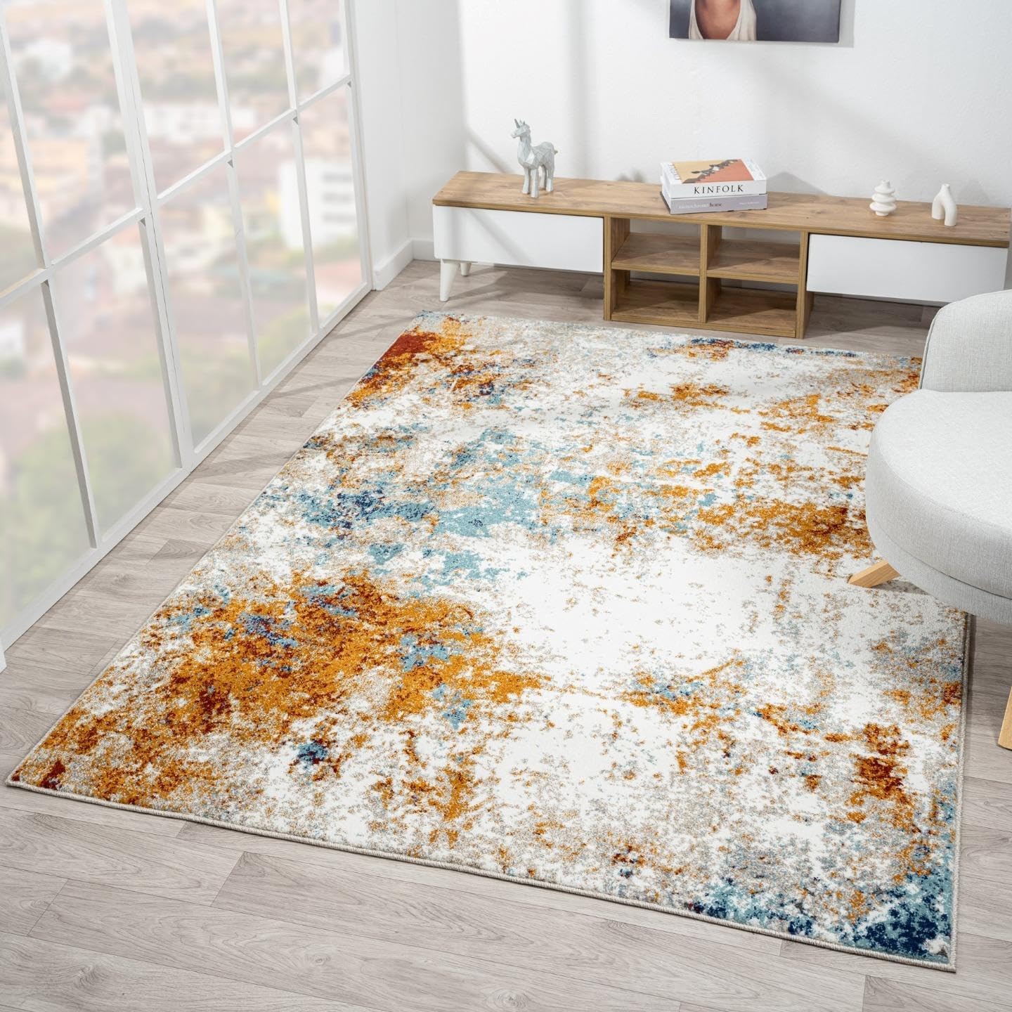 LUXE WEAVERS Alfombras abstractas multicolor de 5 x 7, alfombra moderna resistente a las manchas, alfombra de interior para dormitorio, sala de