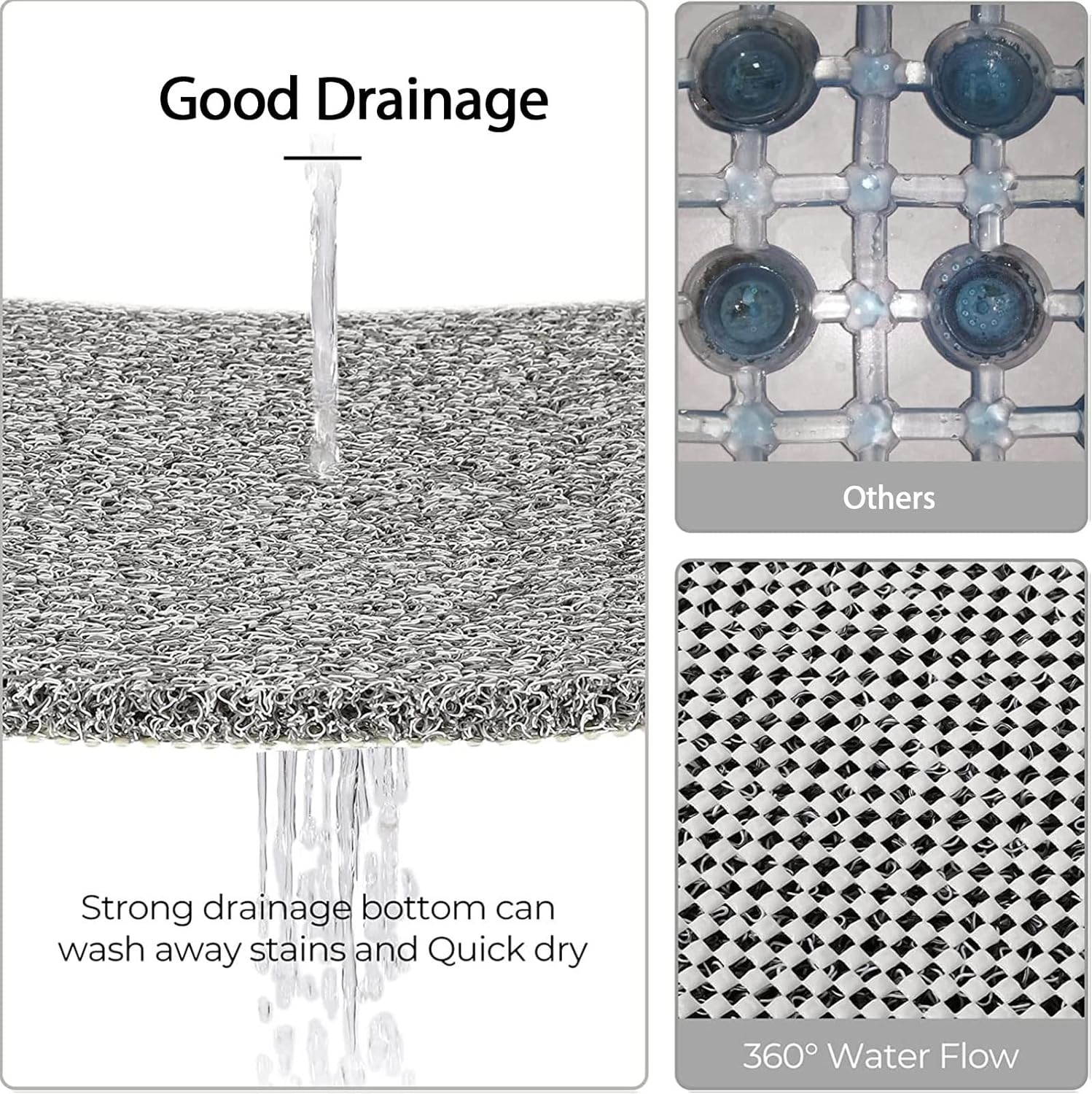 Tapete de ducha extra grande, 35 pulgadas de grosor para cabina de ducha y bañera texturizada, tapete de baño de secado rápido con drenaje, 27.5 x
