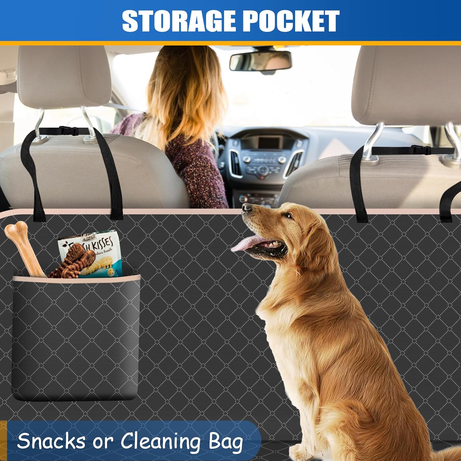 Funda de asiento de automóvil para perro para asiento trasero, funda de asiento para perro con bolsillo de almacenamiento, hamaca para perro,