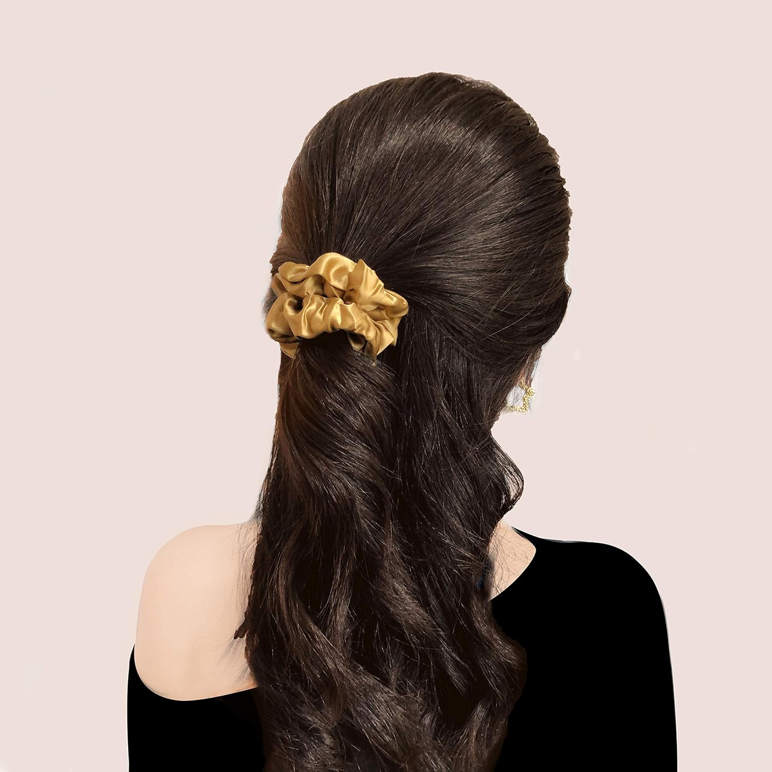 Coleteros de seda, lazos para el cabello de seda de morera pura, 22 momme, grandes (negro, paquete de 2)