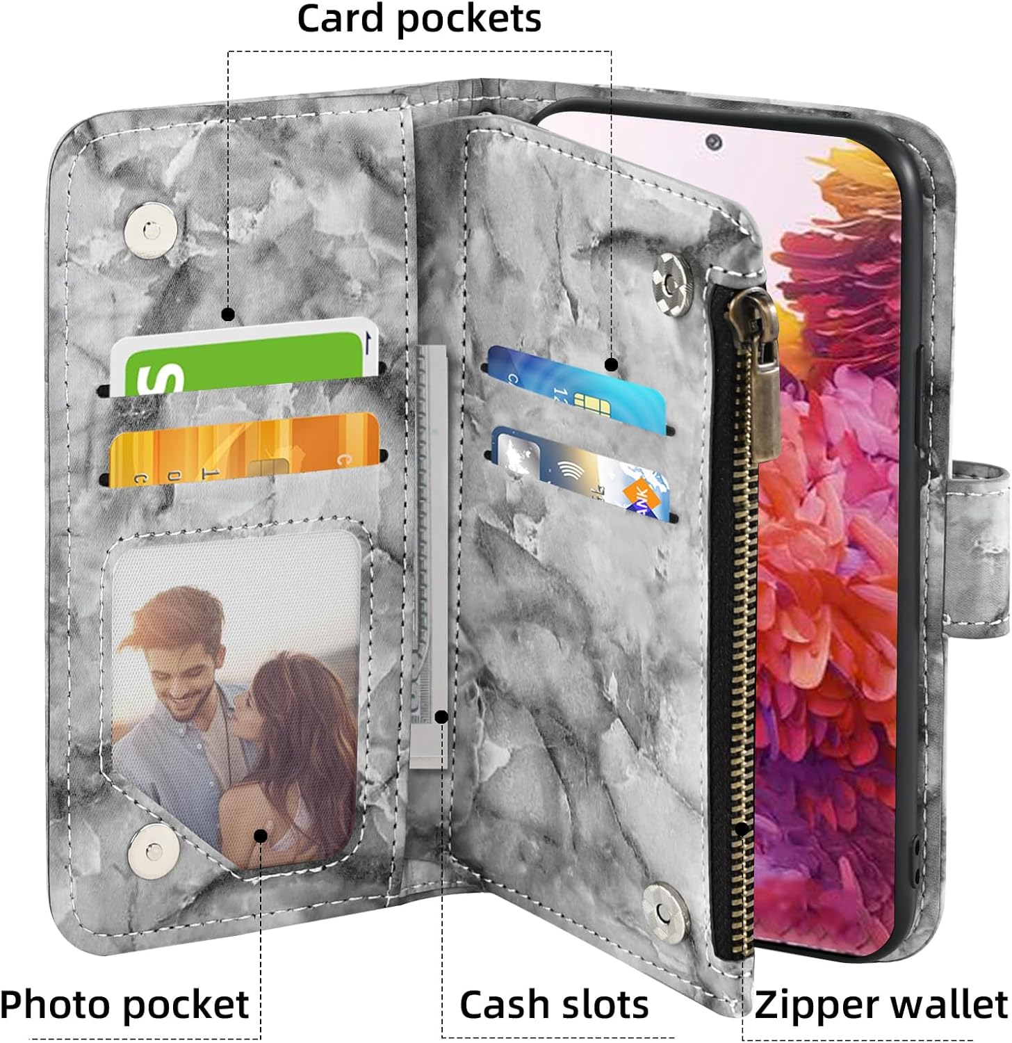 Asuwish Funda de teléfono para Samsung Galaxy S20 FE 5G 6.5 pulgadas Wallet Cell Cover con protector de pantalla de vidrio templado con soporte de