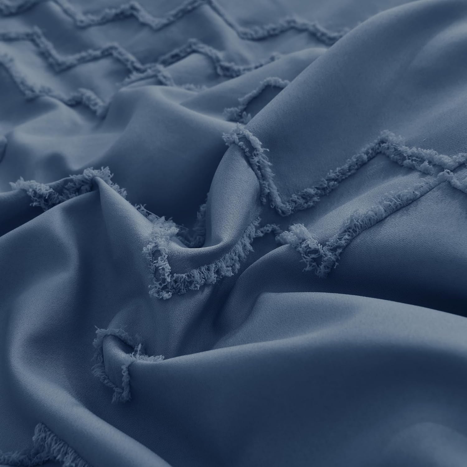 Shatex Juego de edredón Queen de 3 piezas, ultra suave y bohemio copetudo para todas las estaciones, edredón azul marino tamaño Queen (90 x 90