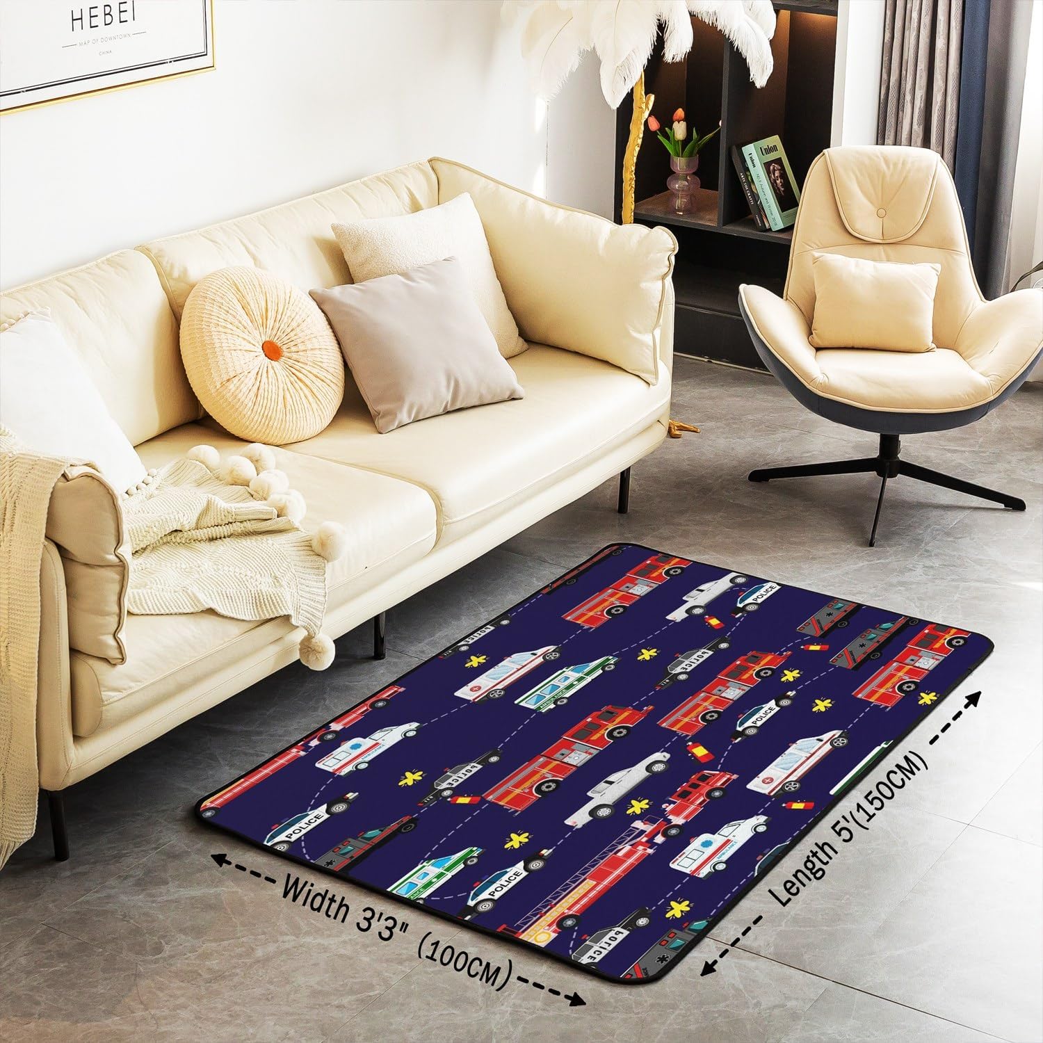 Alfombras de sala de estar, camión de bomberos, auto de policía, para sala de estar, para niños, niñas, adolescentes, jóvenes, decoración de motor,