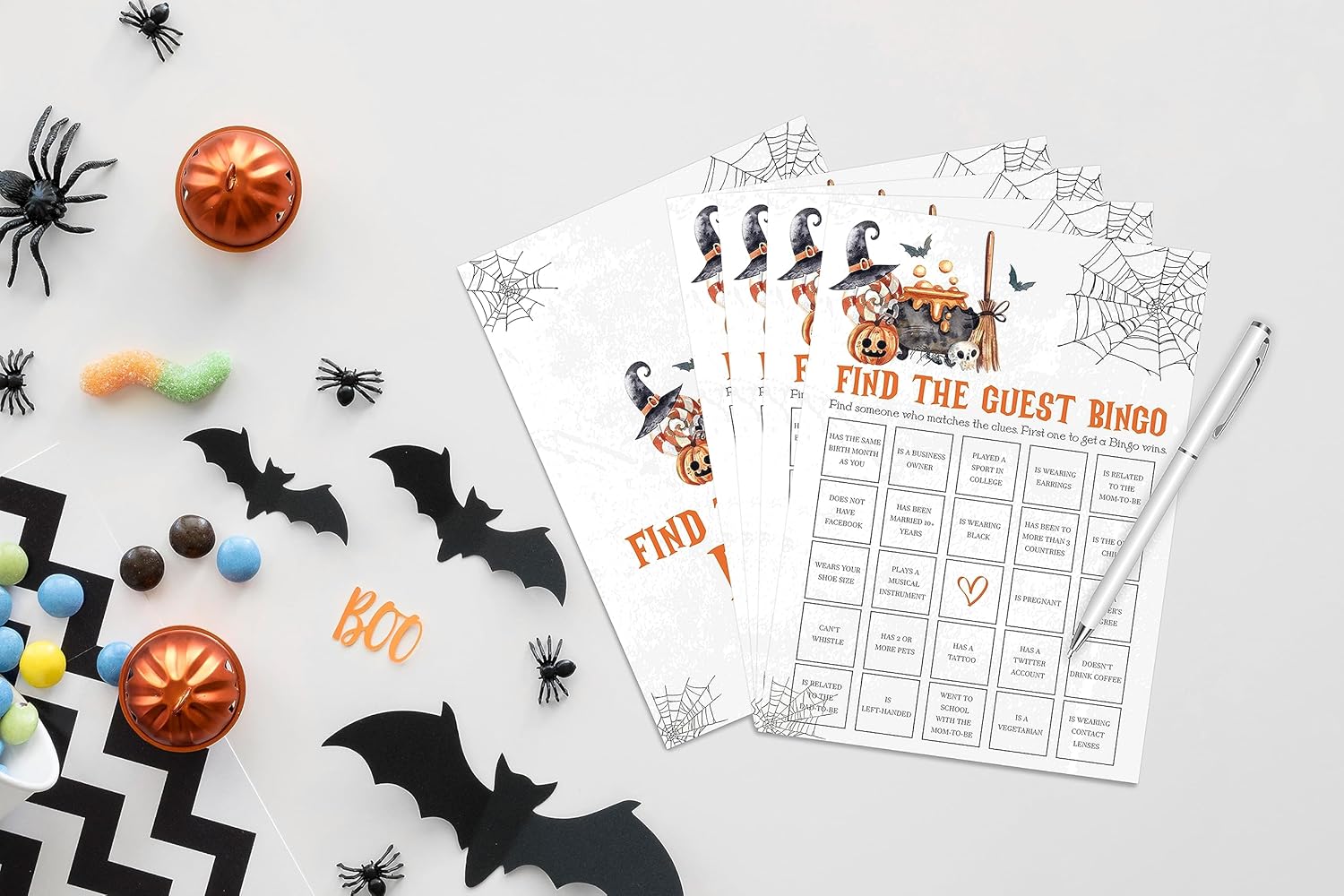 Tuyashua Halloween Find The Guest Bingo Game, juego de Halloween para baby shower, decoraciones de baby shower, suministros de fiesta de revelación