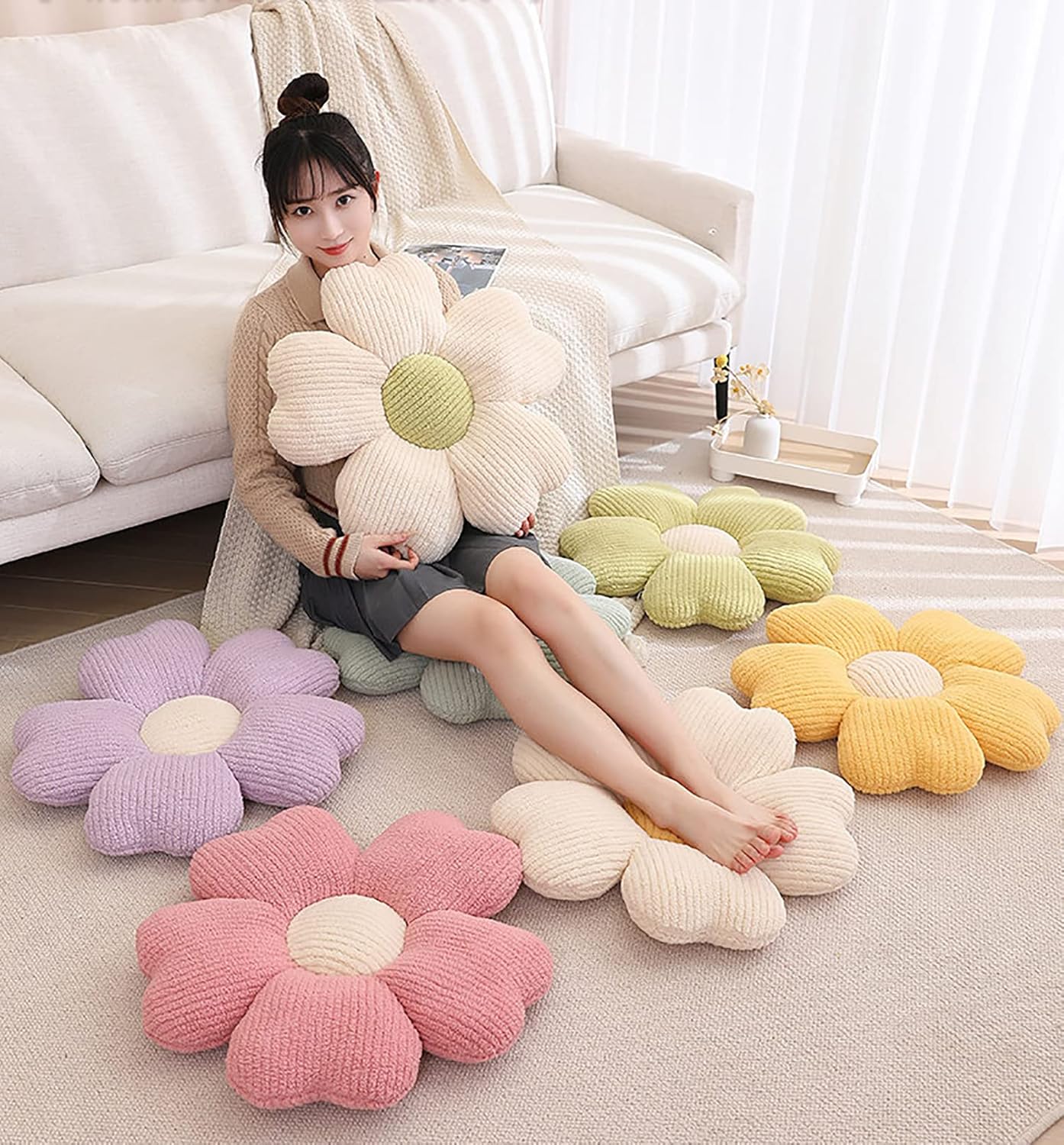 Almohada de pétalos de felpa agradable a la piel. Suave y cómoda, esponjosa y completa, meticulosa mano de obra (19 pulgadas, amarillo)