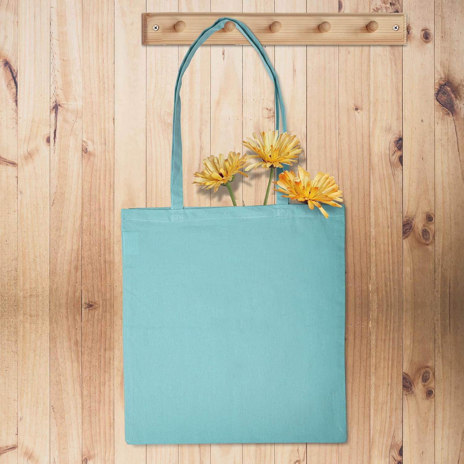 Urban Villa Paquete de 48 bolsas de comestibles reutilizables de 15 x 16 pulgadas con mango largo de 27 pulgadas, color aguamarina, 100% algodón,