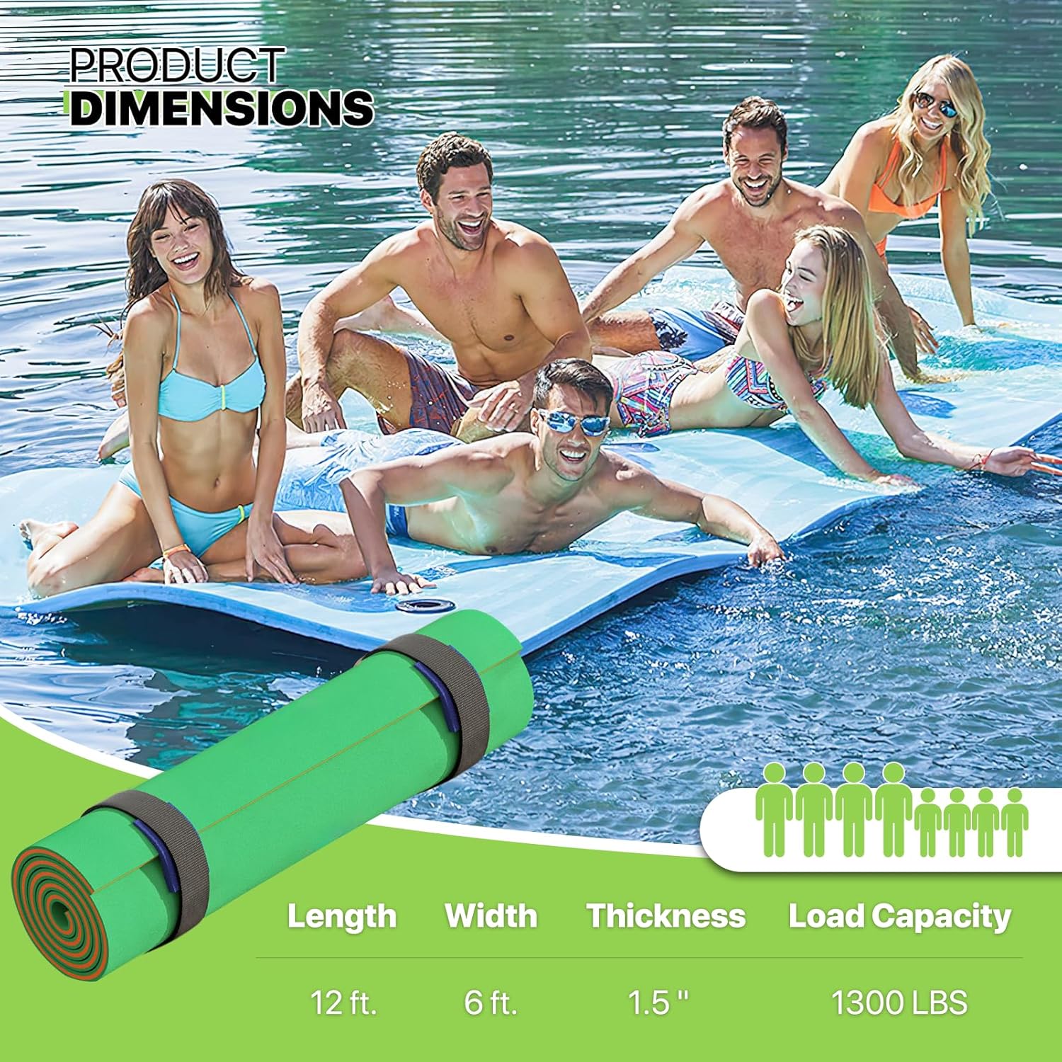 Magshion Large Water Floating Mat for Adults Pool Lake Boating Float Pad 12 x 6 ft