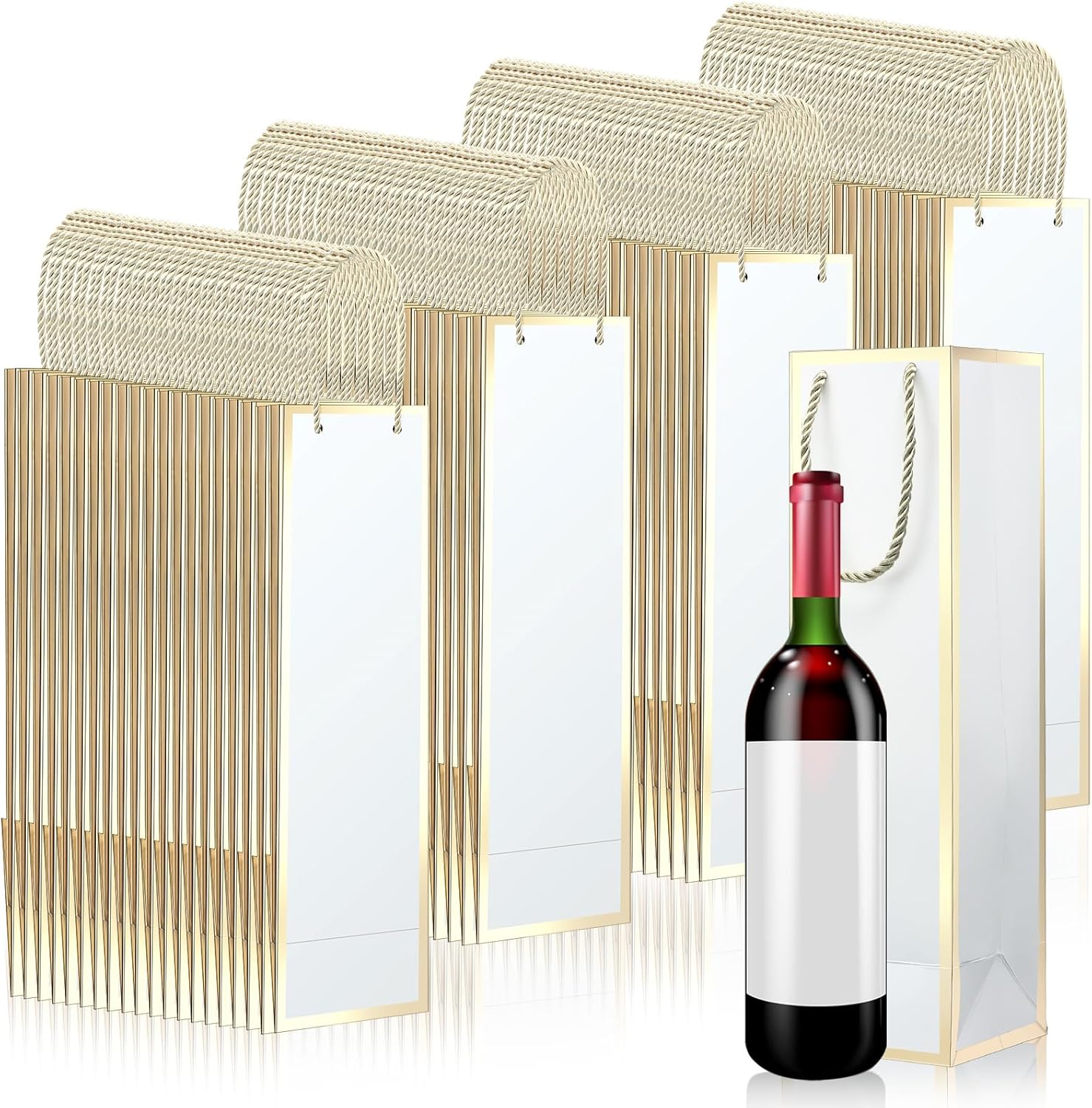 Outus 100 bolsas de regalo de vino, bolsas de botellas de vino con asas de 13.8 x 3.8 x 3.8 pulgadas, elegantes bolsas de papel kraft de licor y