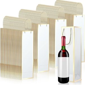 Outus 100 bolsas de regalo de vino, bolsas de botellas de vino con asas de 13.8 x 3.8 x 3.8 pulgadas, elegantes bolsas de papel kraft de licor y Outus 100 bolsas de regalo de vino, bolsas de botellas de vino con asas de 13.8 x 3.8 x 3.8 pulgadas, elegantes bolsas de papel kraft de licor y