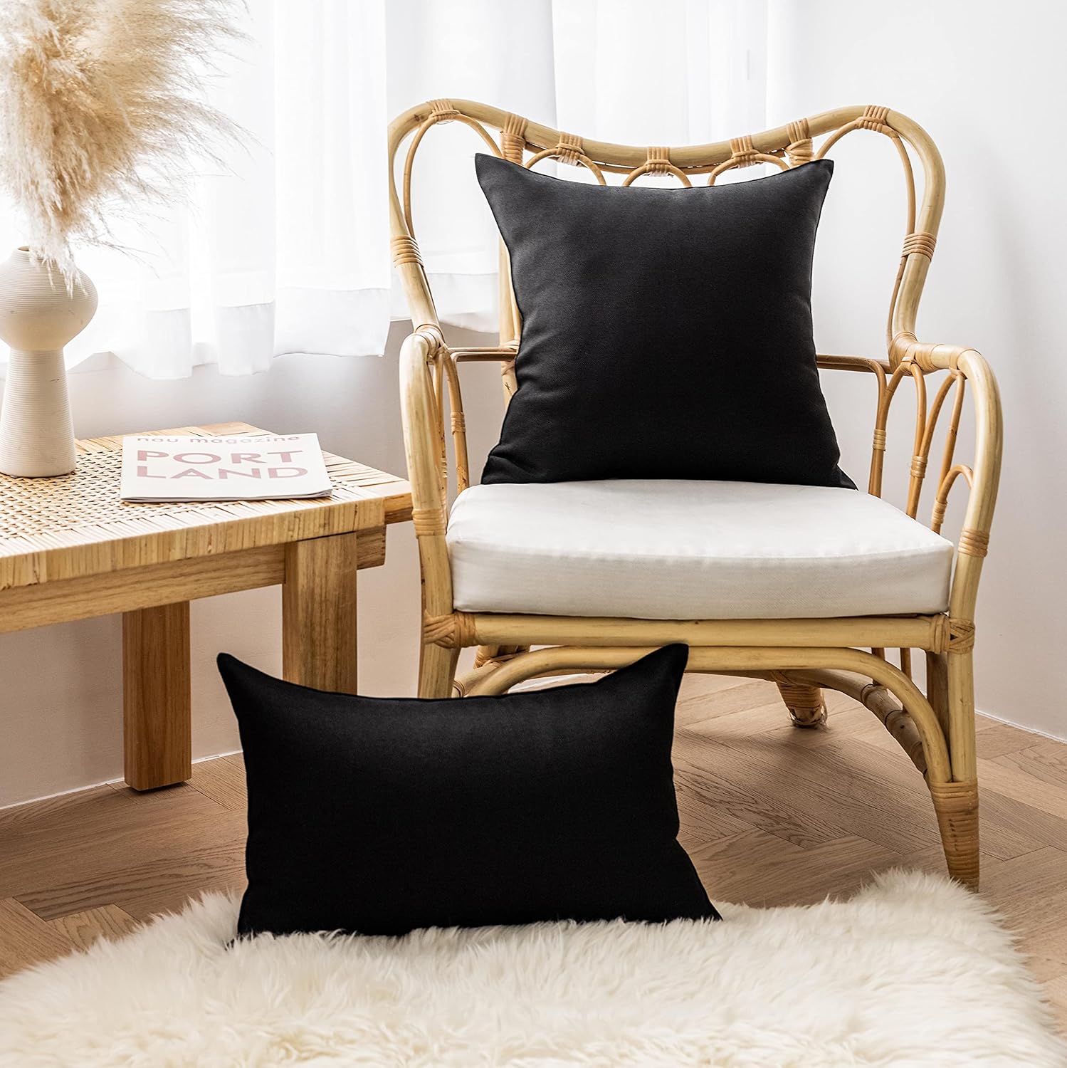 Home Brilliant Juego de 4 fundas de almohada de 12 x 20 pulgadas, color negro primaveral, para patio, fundas rústicas para cojines Sunbrella para