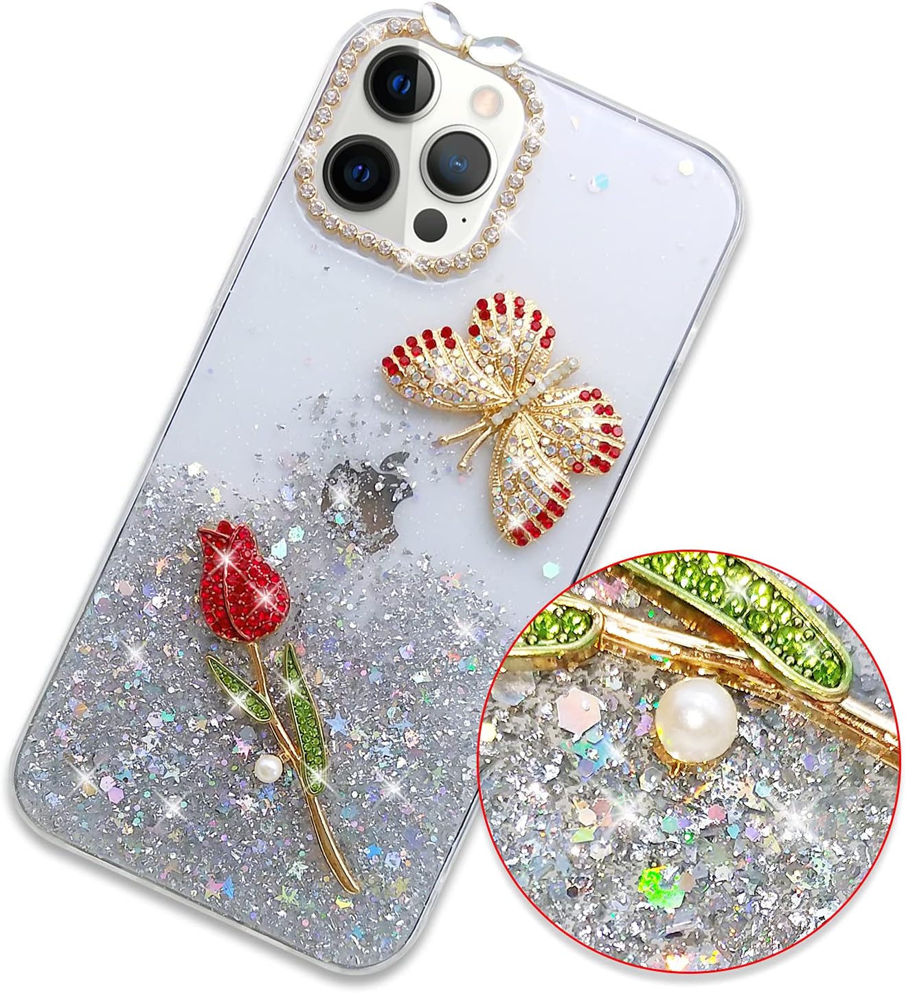 Guppy Compatible con iPhone 13 Pro Max Bling Diamond Case para mujeres y niñas, funda protectora suave y delgada de 6.7 pulgadas con lentejuelas