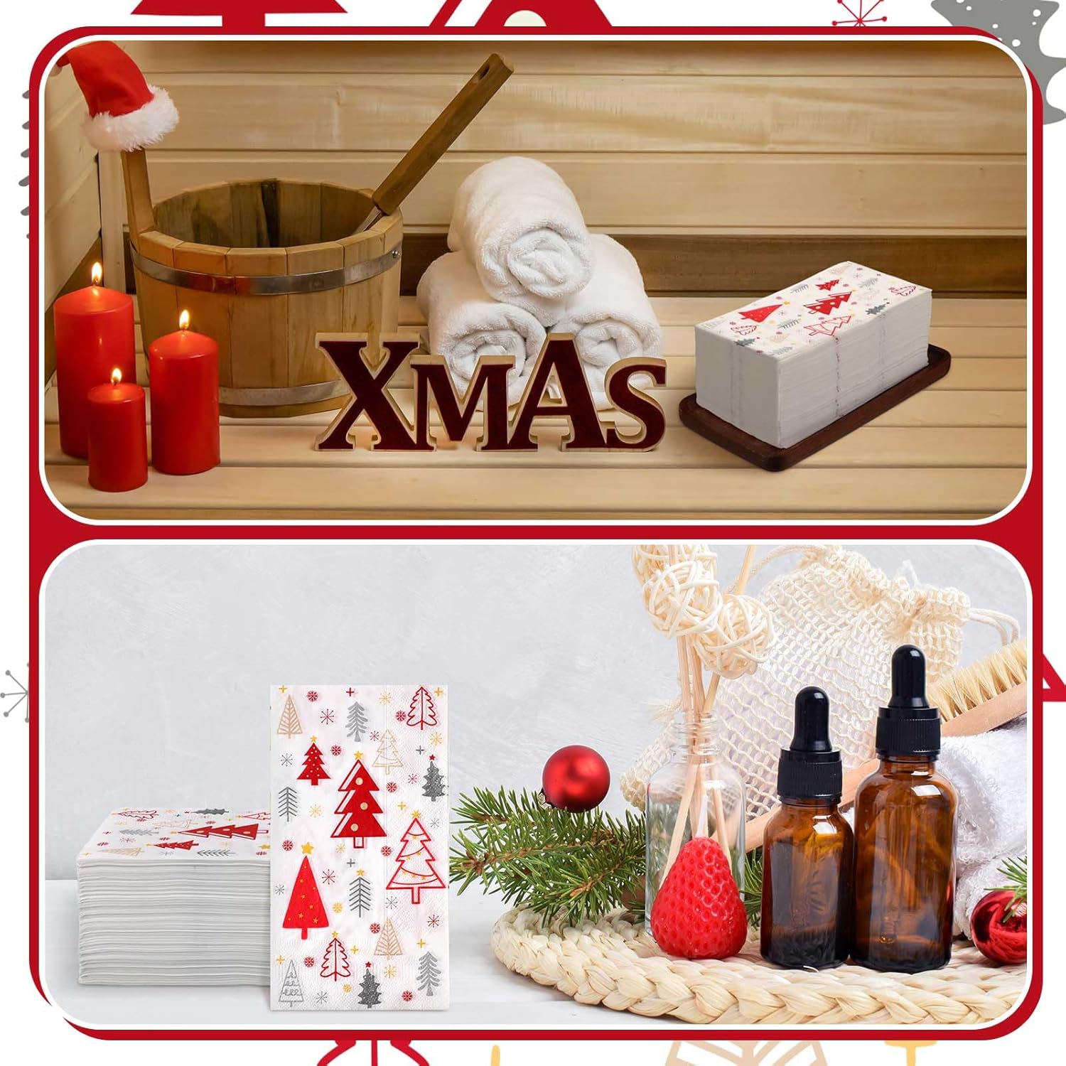 Spiareal 200 toallas de papel de Navidad para invitados, toallas de mano de papel de Navidad para baño, servilletas de árbol de Navidad para