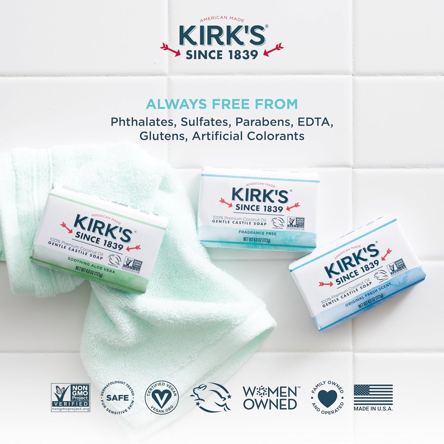 Jabón de castilla de coco marca Kirks, sin fragancia., 24 unidades