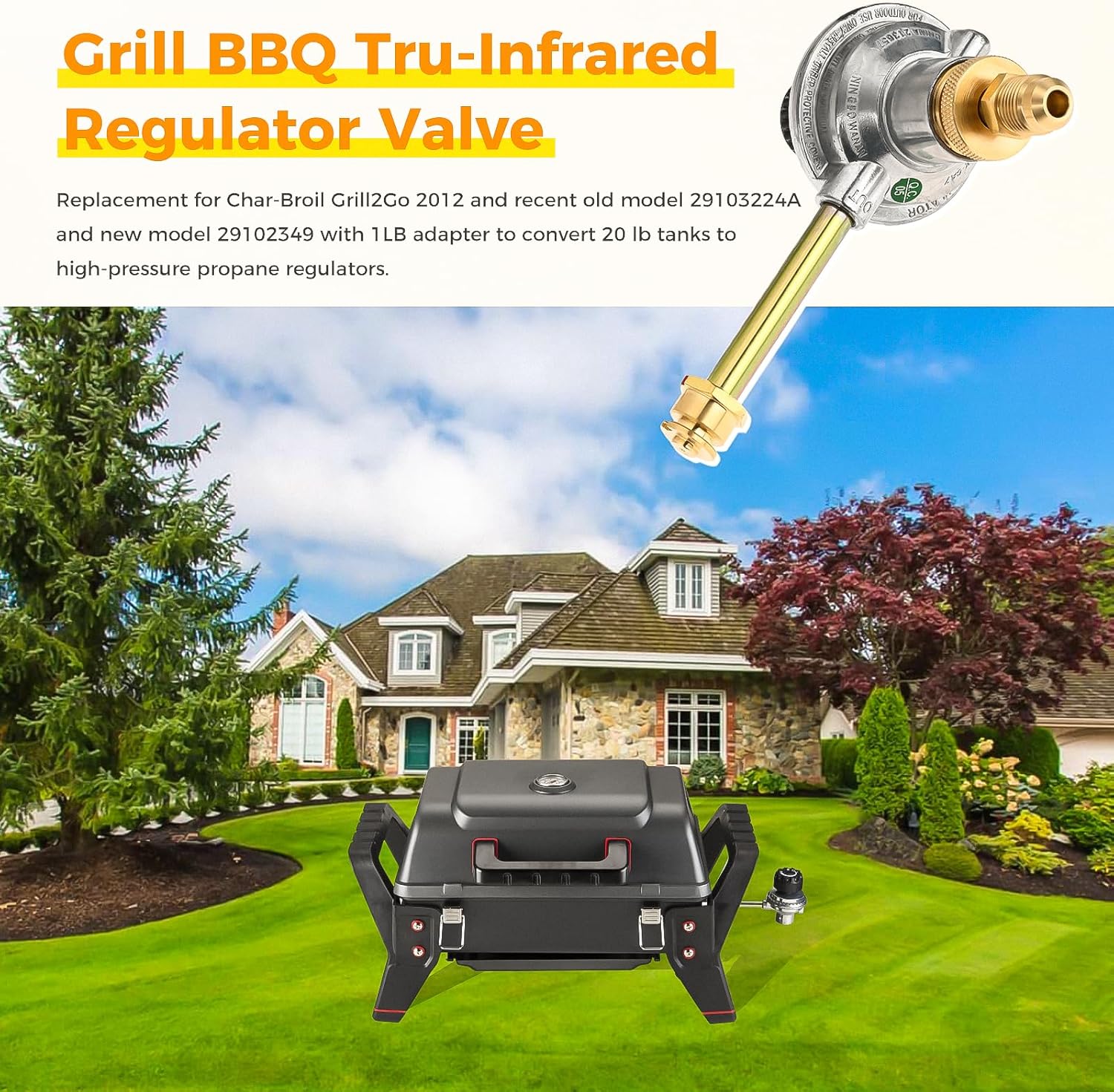 Válvula reguladora de infrarrojos Tru-Infrared para barbacoa compatible con Char Broil Grill2Go 2012, modelo antiguo reciente 29103224A y nuevo