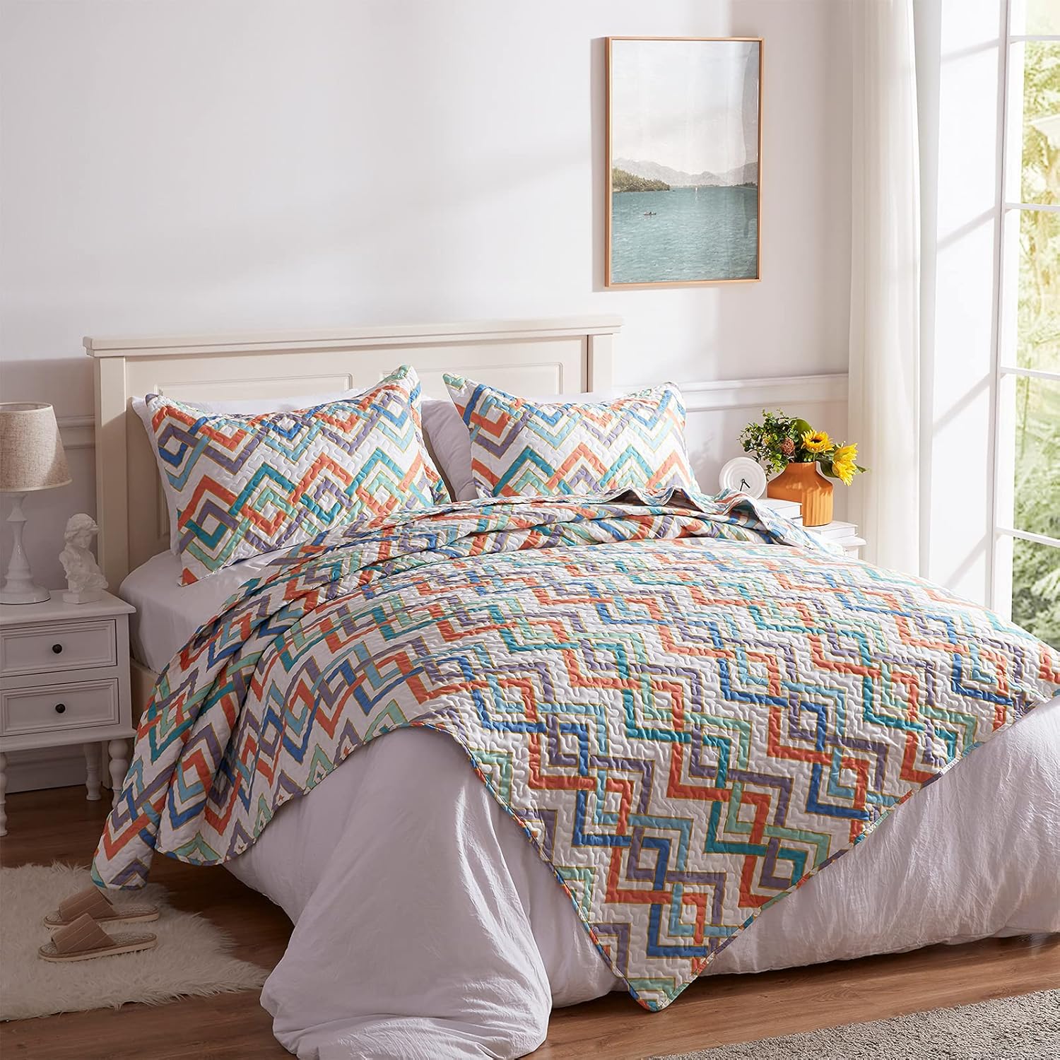 SunStyle Home – Juego de colcha de cama de microfibra, ligero y suave, reversible, patrón de colcha, colchas para todas las estaciones.