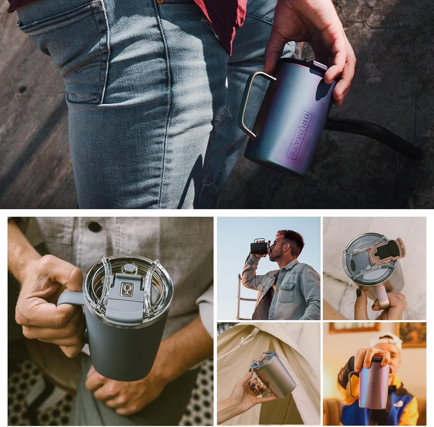 BrüMate Toddy – Taza de café aislada 100% a prueba de fugas con asa y tapa, taza de viaje de acero inoxidable, taza de café de doble pared (Carrara)