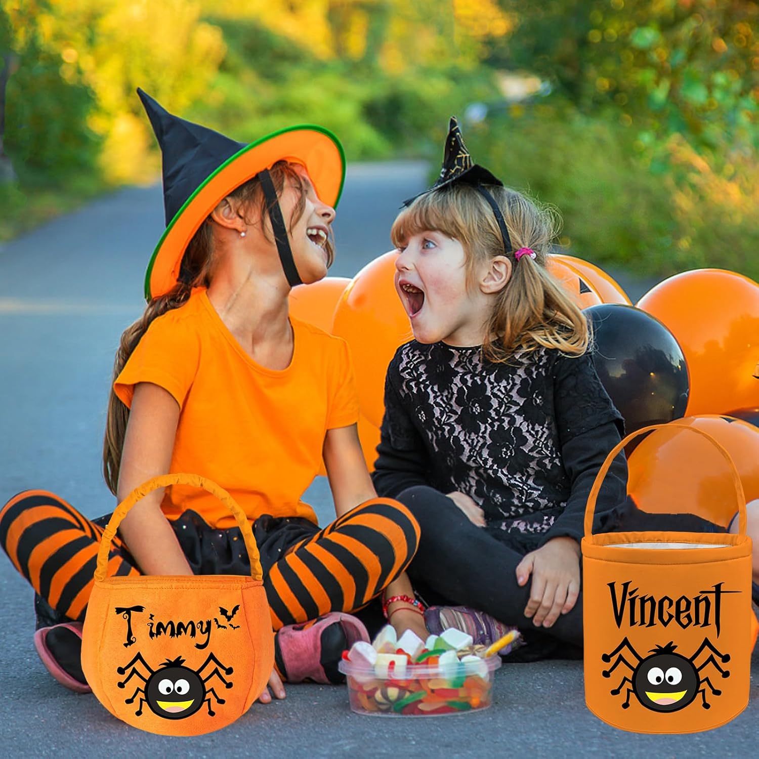 Bolsas de Halloween personalizadas para truco o trato con nombre, cesta de Halloween personalizada para niños y niñas, Naranja, Personalizar