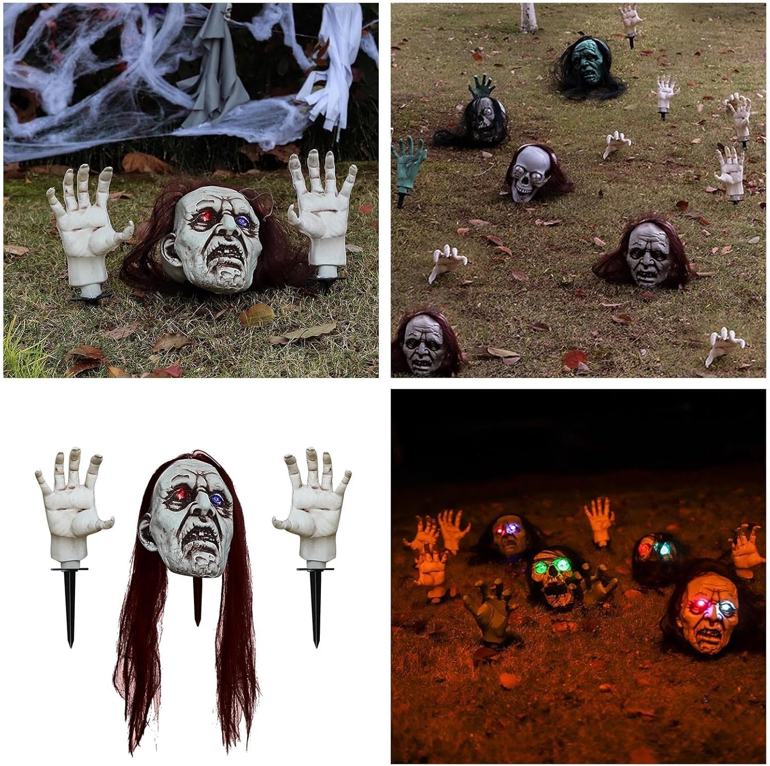 Rvikurc Estacas de zombi aterradoras con luces espeluznantes para Halloween, decoración al aire libre para césped, patio, jardín, patio, decoración
