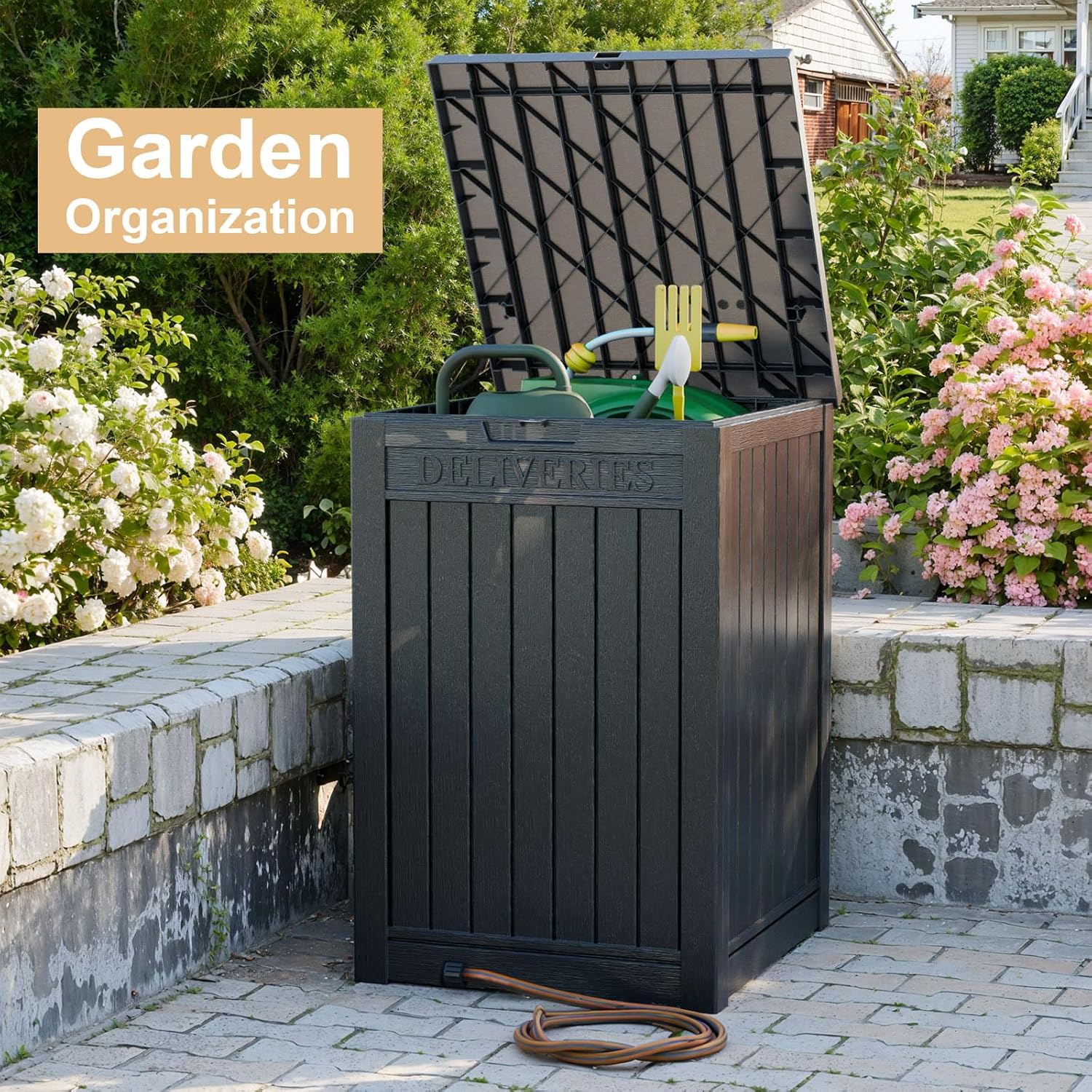 Caja de entrega de resina de 48 galones, resistente al óxido y a la humedad, con cerradura, caja impermeable para porches, patios, uso en interiores