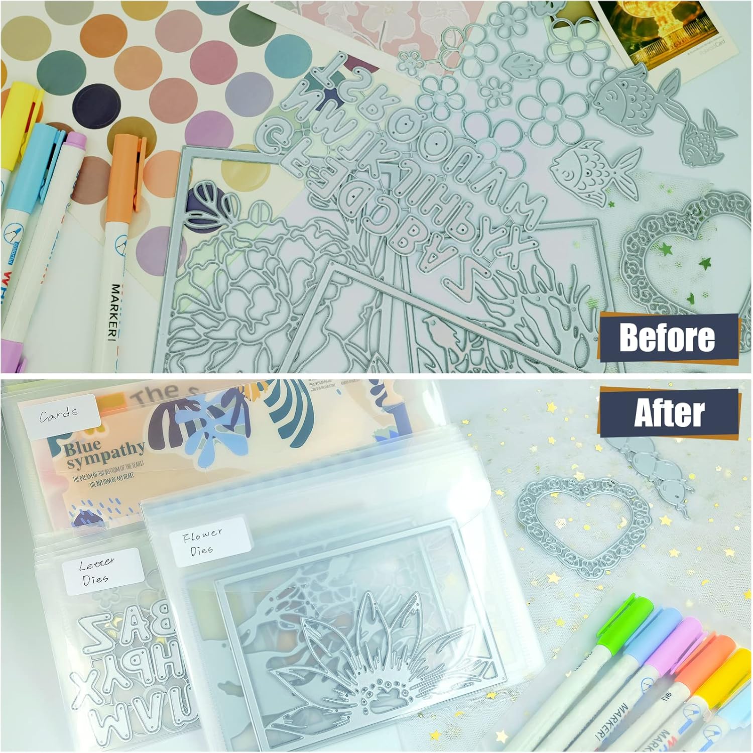 KELIFANG 30 bolsas de almacenamiento transparentes para sellos y troqueles, 7 x 5 pulgadas, bolsillos troquelados para hacer tarjetas de bricolaje,