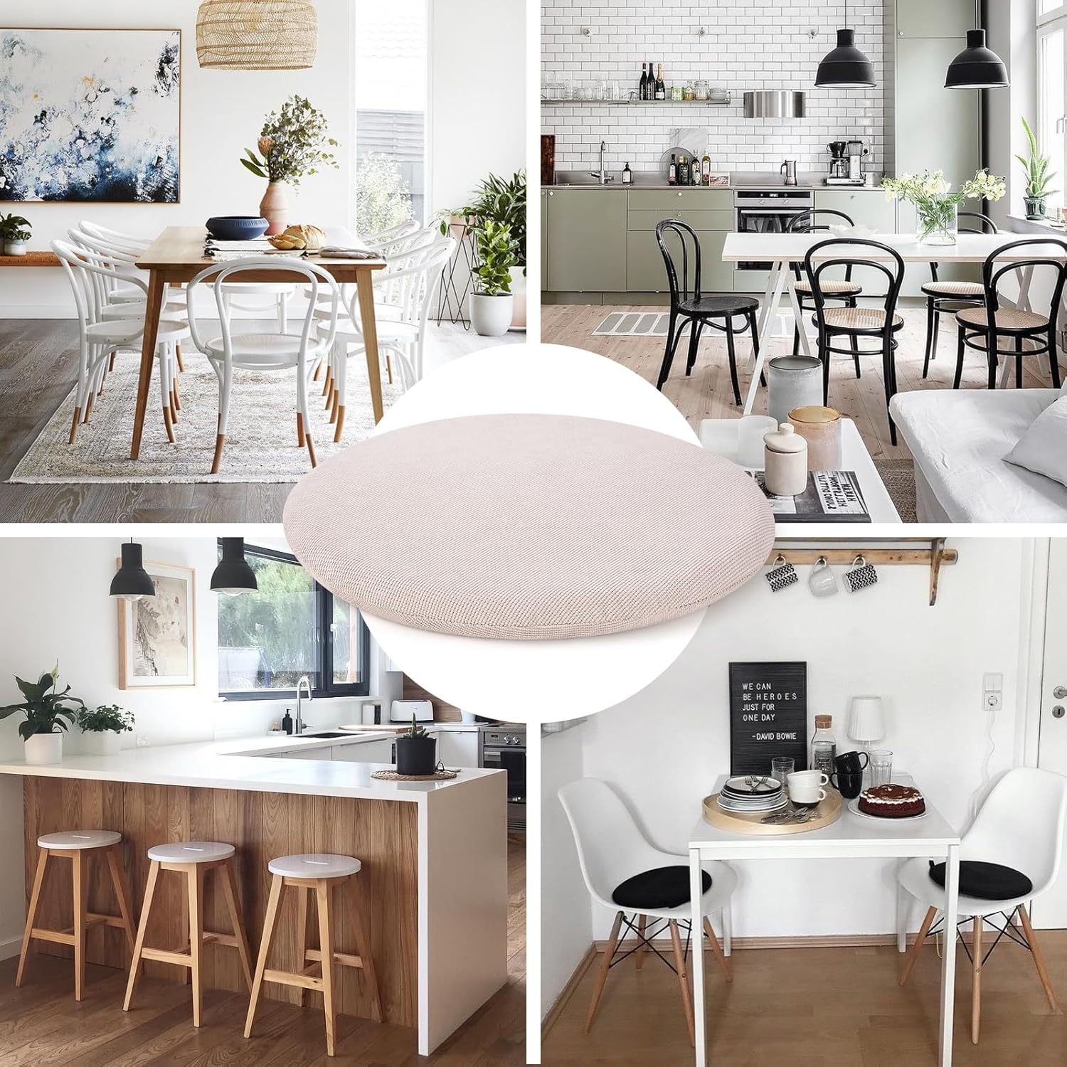 Cojín redondo de espuma viscoelástica para silla de cocina de 14 pulgadas, cojín de asiento de comedor con funda de cojín extraíble, cojín circular