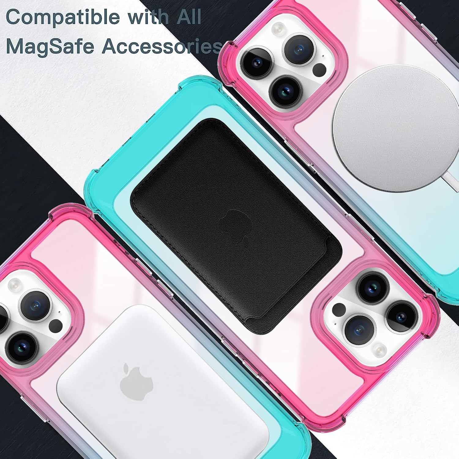 tharlet Funda transparente diseñada para iPhone 15 Pro compatible con MagSafe gradiente fluorescente antiamarilleo Funda magnética delgada a prueba