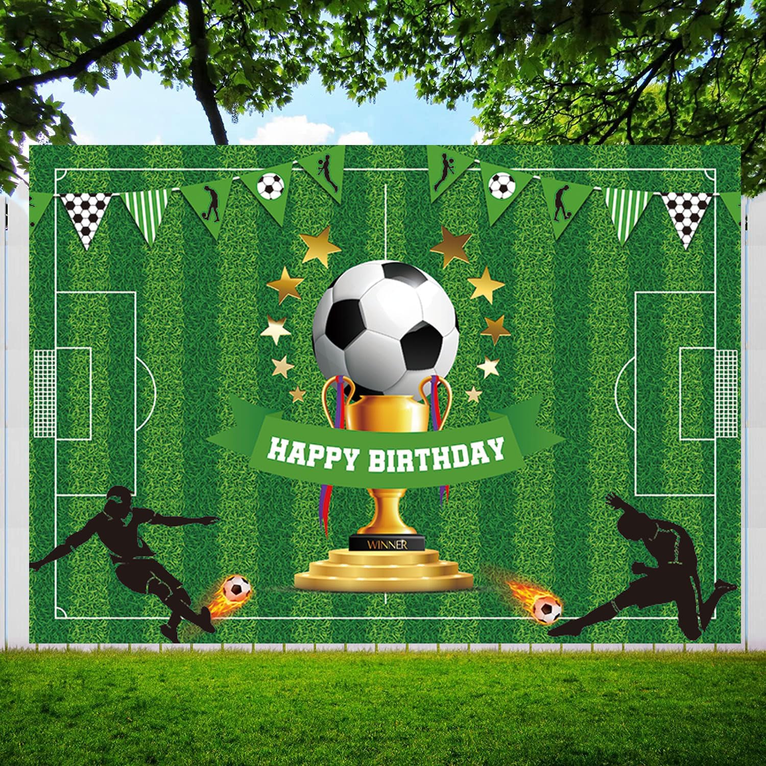 DIZHI Telón de fondo de fiesta de fútbol para decoración de fiesta temática deportiva para niños y niños, fiesta de cumpleaños de fútbol,