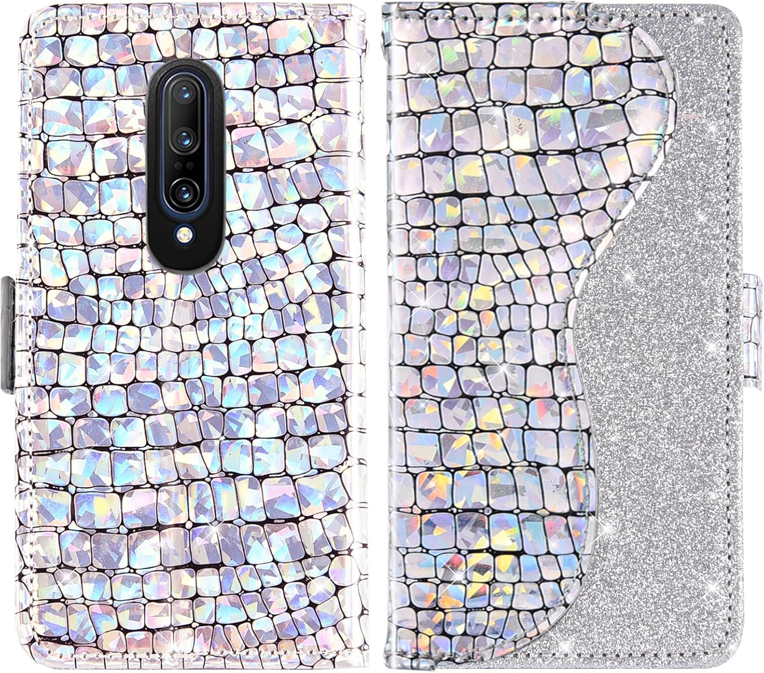 Asuwish Funda para teléfono para OnePlus 7 Pro con protector de pantalla y tarjetero con purpurina brillante para OnePlus7Pro 5G One Plus 1+7 1Plus