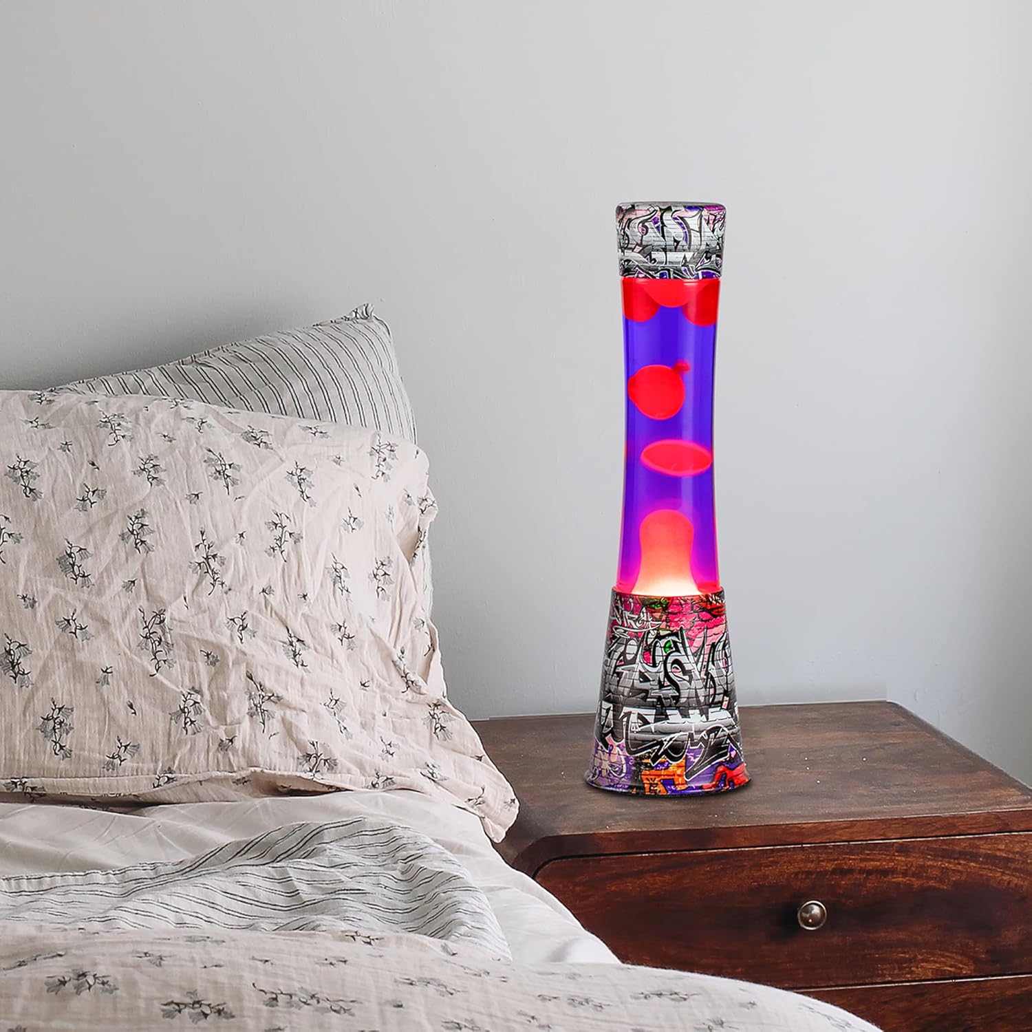 Lámpara de lava, lámparas de lava grandes de 16 pulgadas, base de calcomanía, arte de graffiti Colormax con cera naranja en lámparas de movimiento