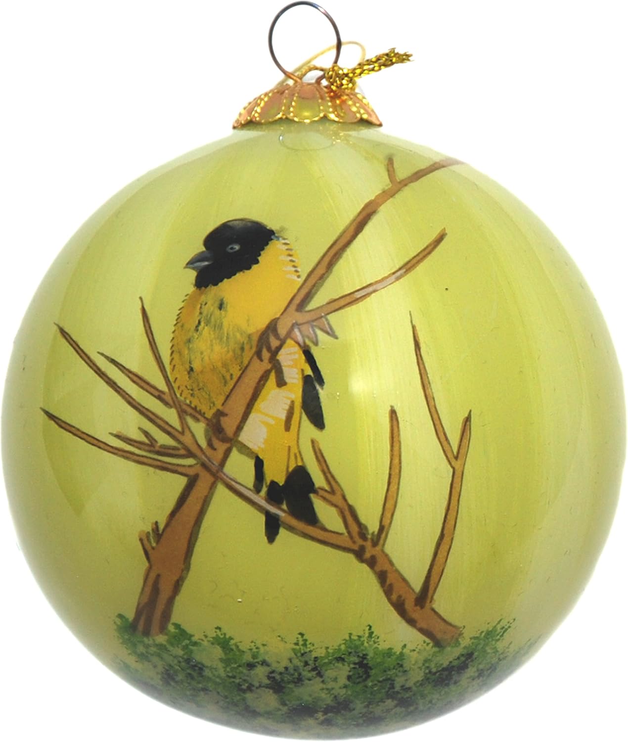 Adorno navideño de cristal pintado a mano – Pinzón amarillo