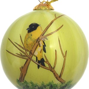 Adorno navideño de cristal pintado a mano – Pinzón amarillo Adorno navideño de cristal pintado a mano – Pinzón amarillo