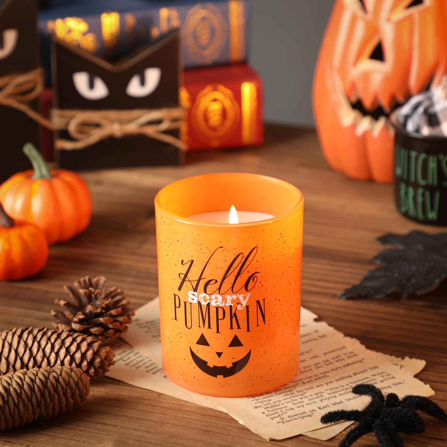 Vela perfumada de calabaza, regalo de otoño y Halloween, 10 onzas, velas en tarro de cera de soja prémium para el hogar (hola)