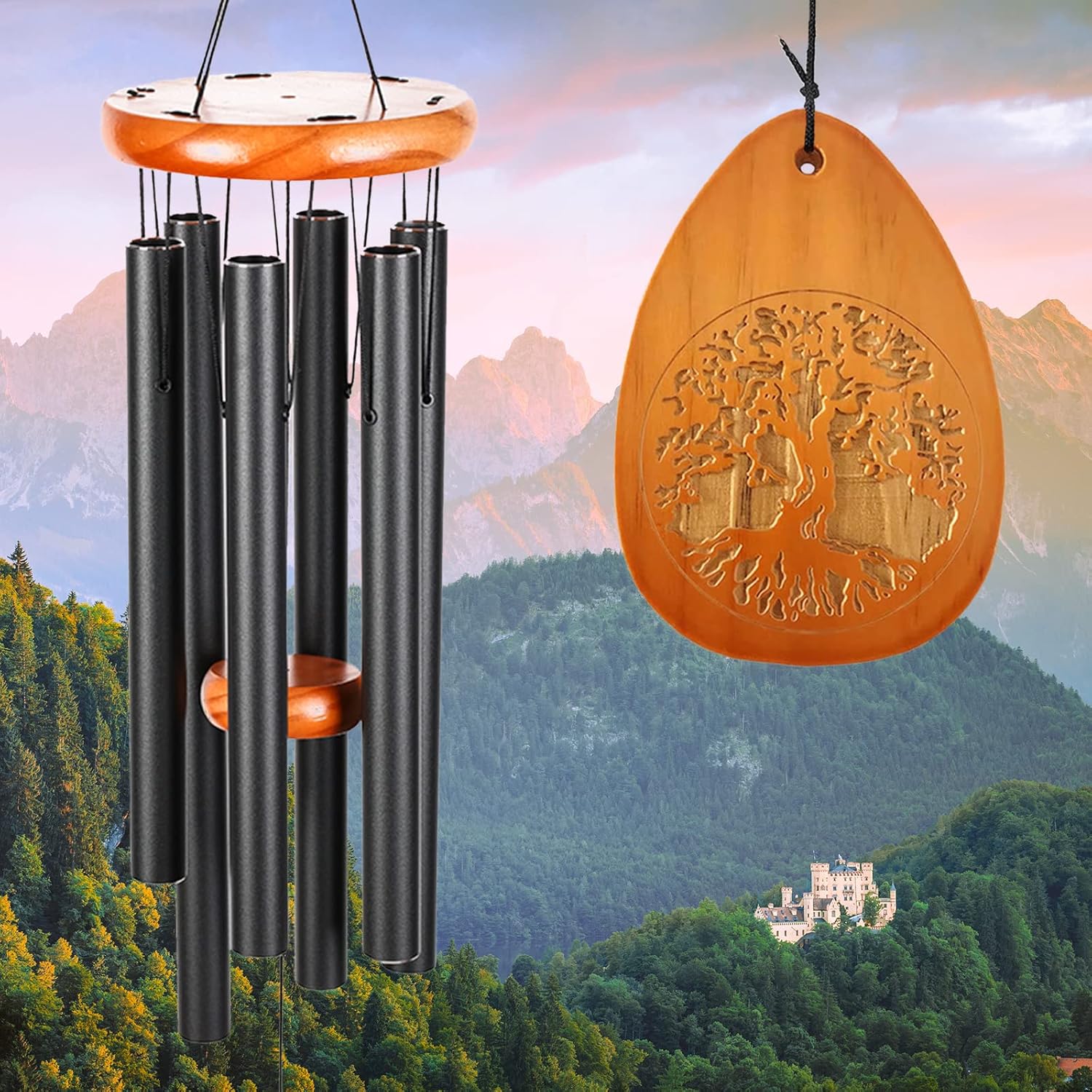 Campanillas de viento conmemorativas del árbol de la vida al aire libre, gran tono profundo, campanillas de viento de condolencias de madera, regalo