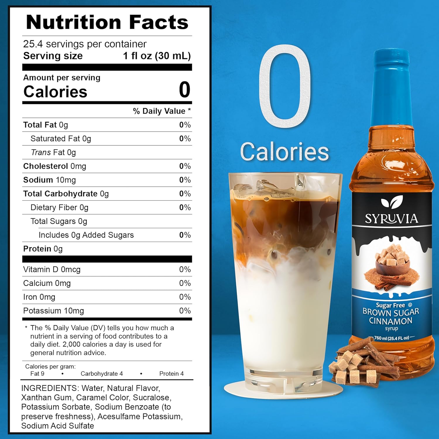 Syruvia Jarabe de café con canela y azúcar morena sin azúcar, 25.4 onzas líquidas, jarabe para café, lattes, batidos, postres, 100% vegano, sin