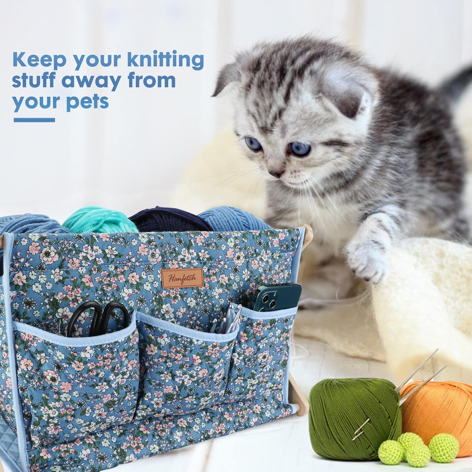 Yarn Caddy – Organizador de almacenamiento de hilo de gran tamaño para madejas de hilo, organizador para ganchillos, agujas de tejer, otros