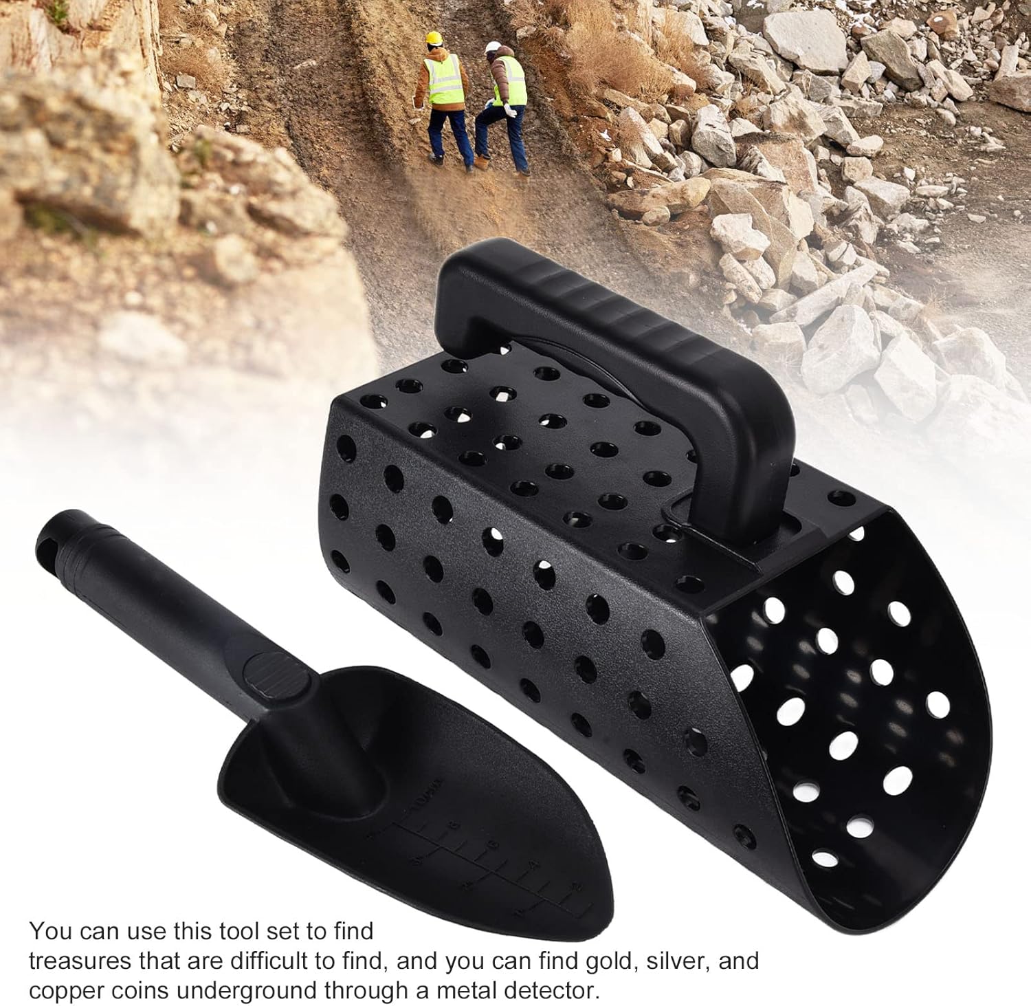 Cuchara de arena de detección de metales, pala de detector de metales, herramienta de excavación de tesoros de tamiz de arena, tamiz de arena manual