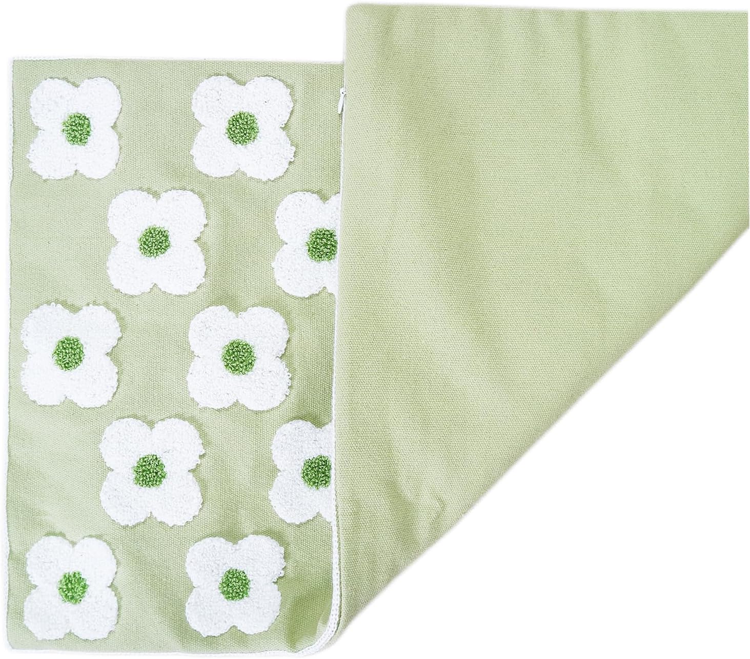 Funda de almohada bordada de 12 x 20 pulgadas, diseño floral verde claro, decoración del hogar, funda de almohada bordada de lona de algodón gruesa